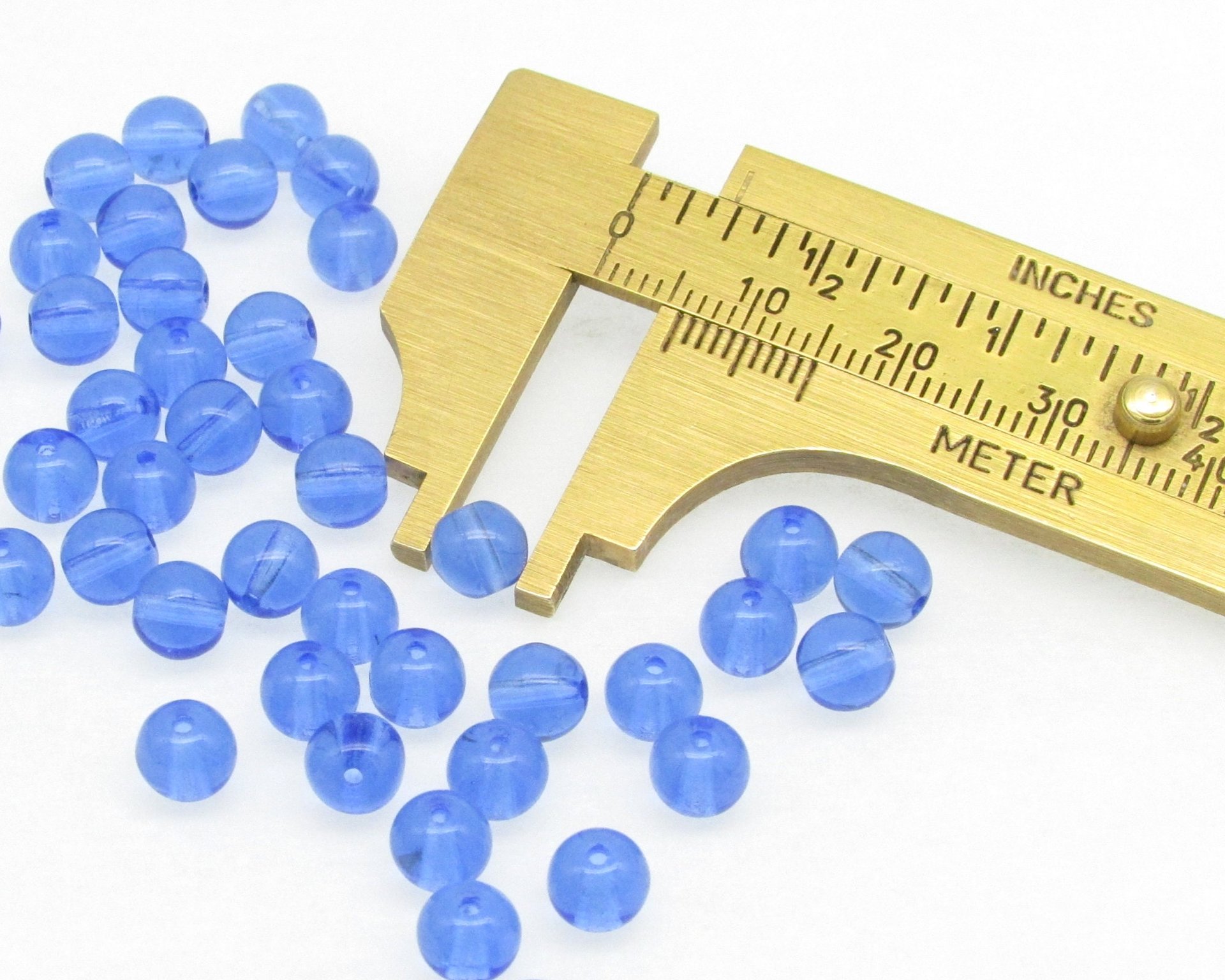 6mm Smooth Round Beads, Blue Czech Pressed Glass Spacers