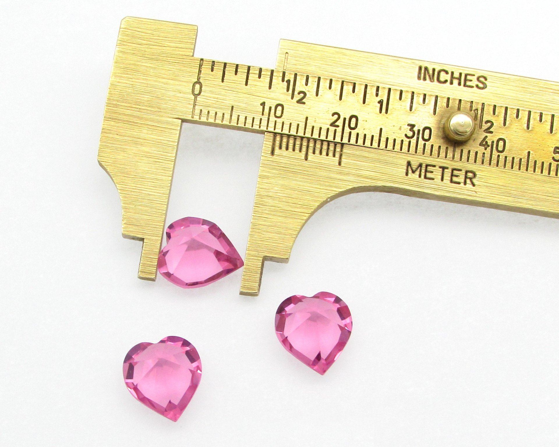 11mm Rhinestone Hearts, Rose Pink Faceted Point Back Unfoiled Crystal Gems