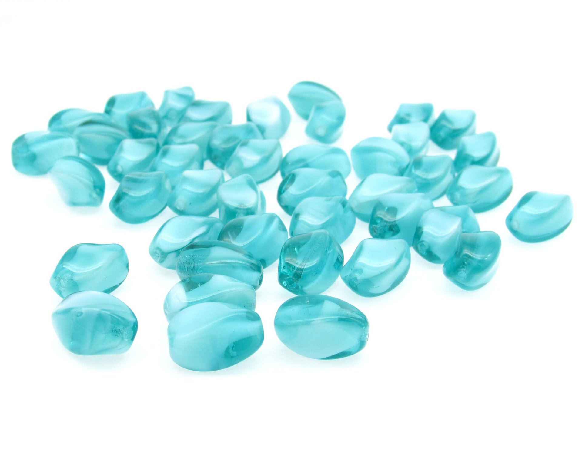 14x8mm Twisted Oval Beads, Aqua Givre Czech Pressed Glass Barrels (36)