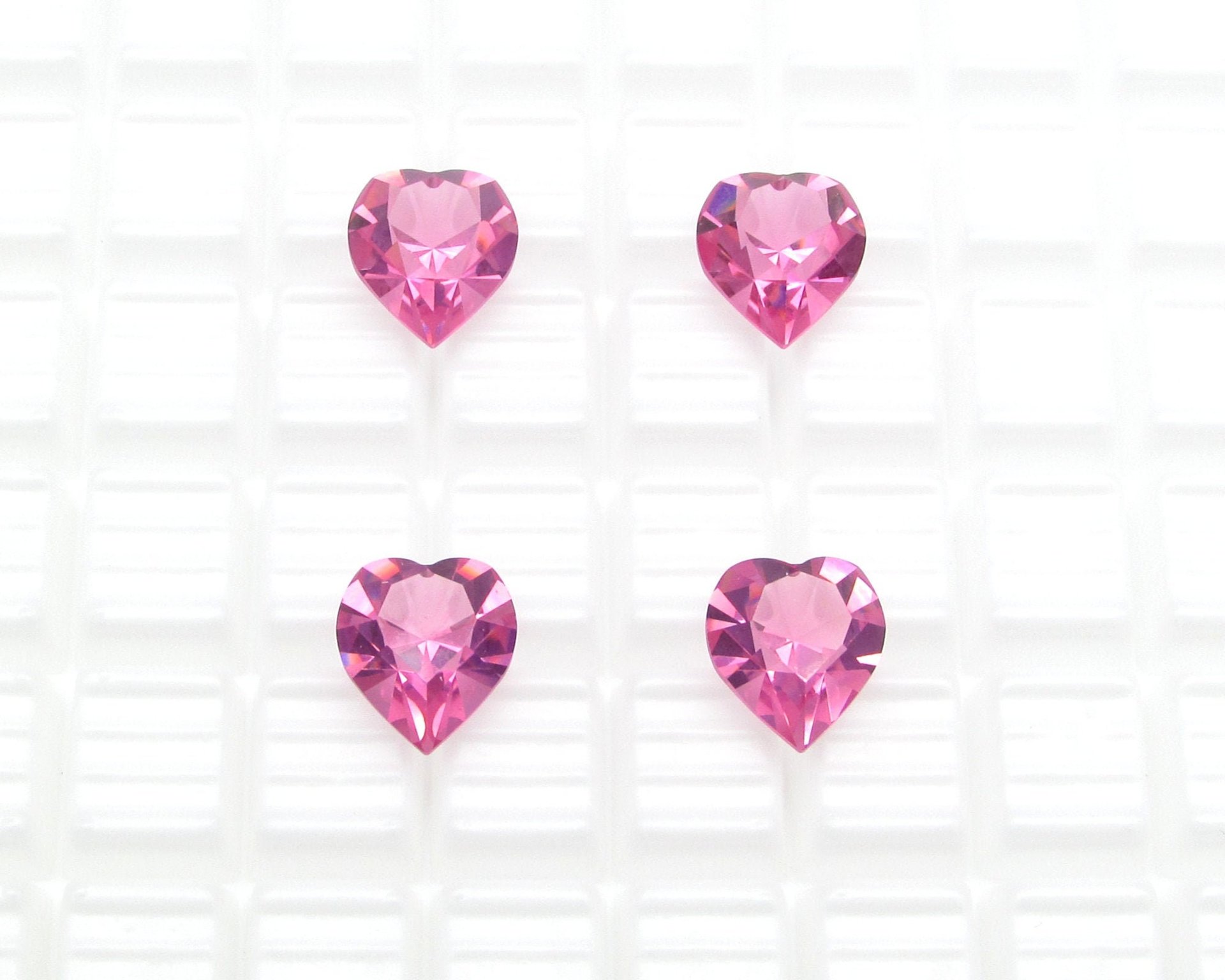 11mm Rhinestone Hearts, Rose Pink Faceted Point Back Unfoiled Crystal Gems