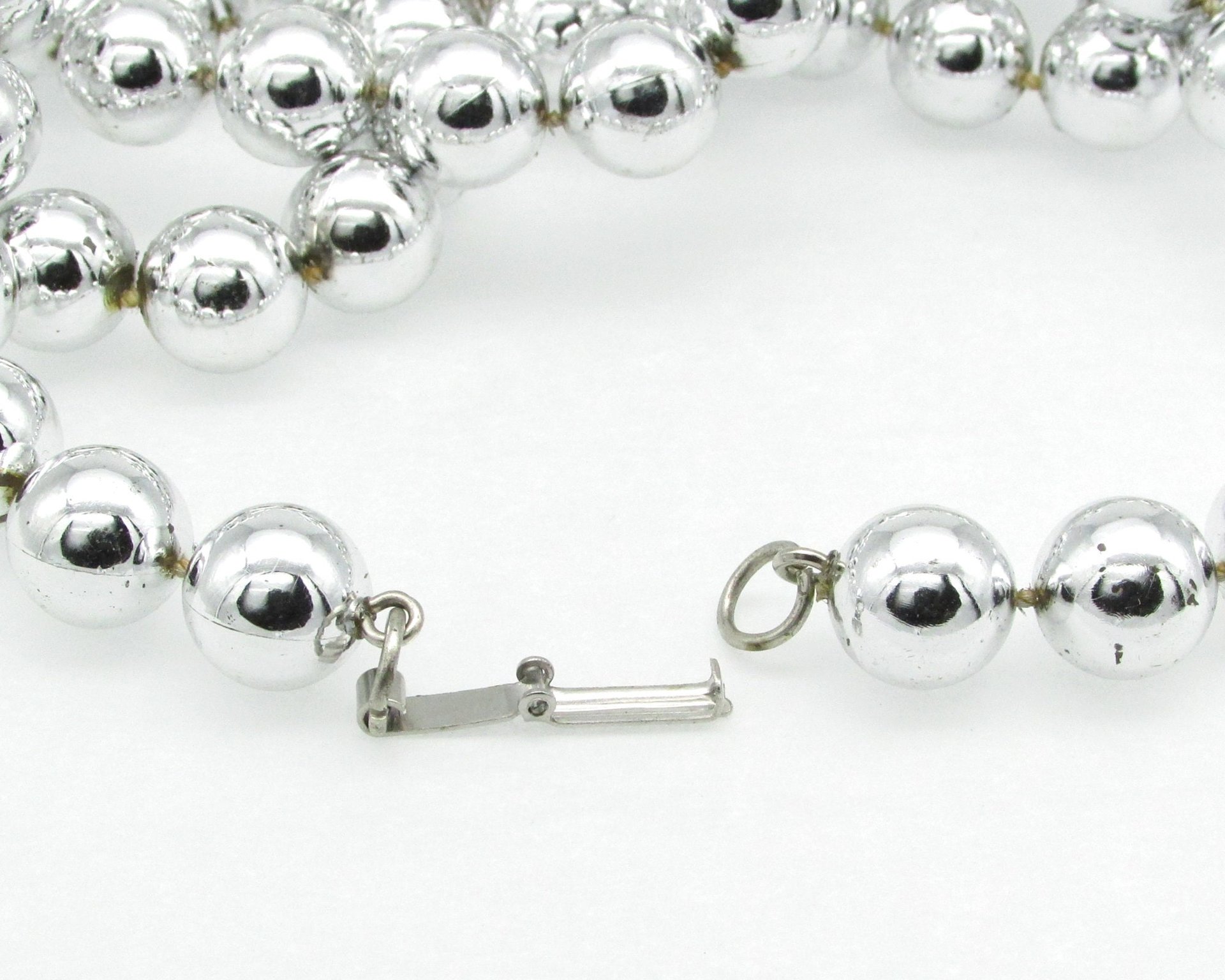 Vintage 12mm Silver Plastic Beads on 90.5” Molded Strand with Clasp