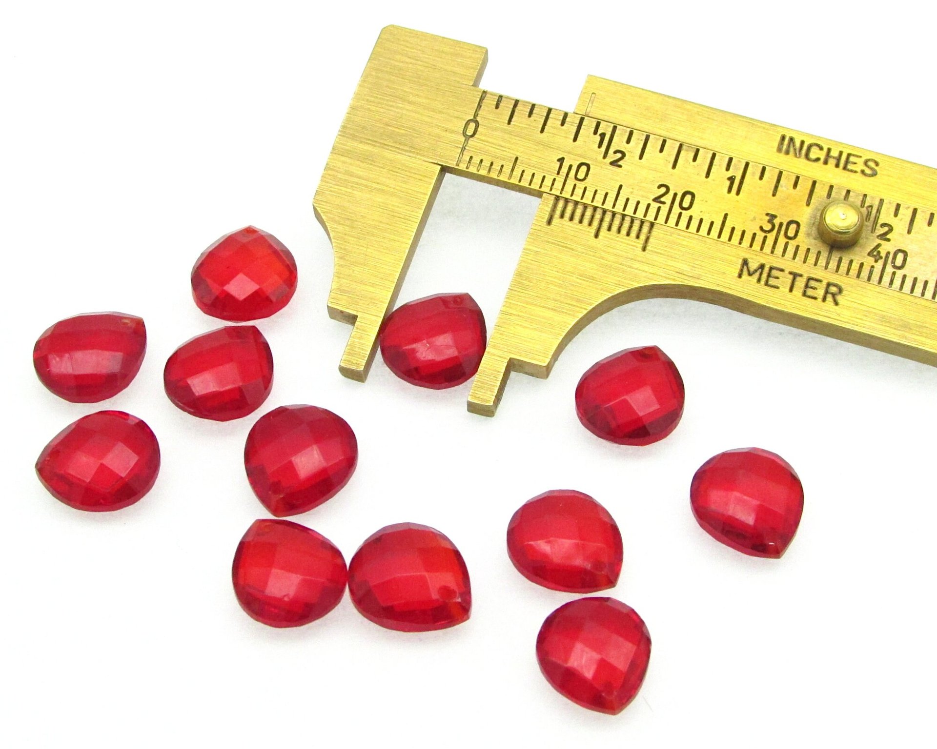 11x10mm Flat Teardrop Beads, Translucent Red Faceted Briolettes