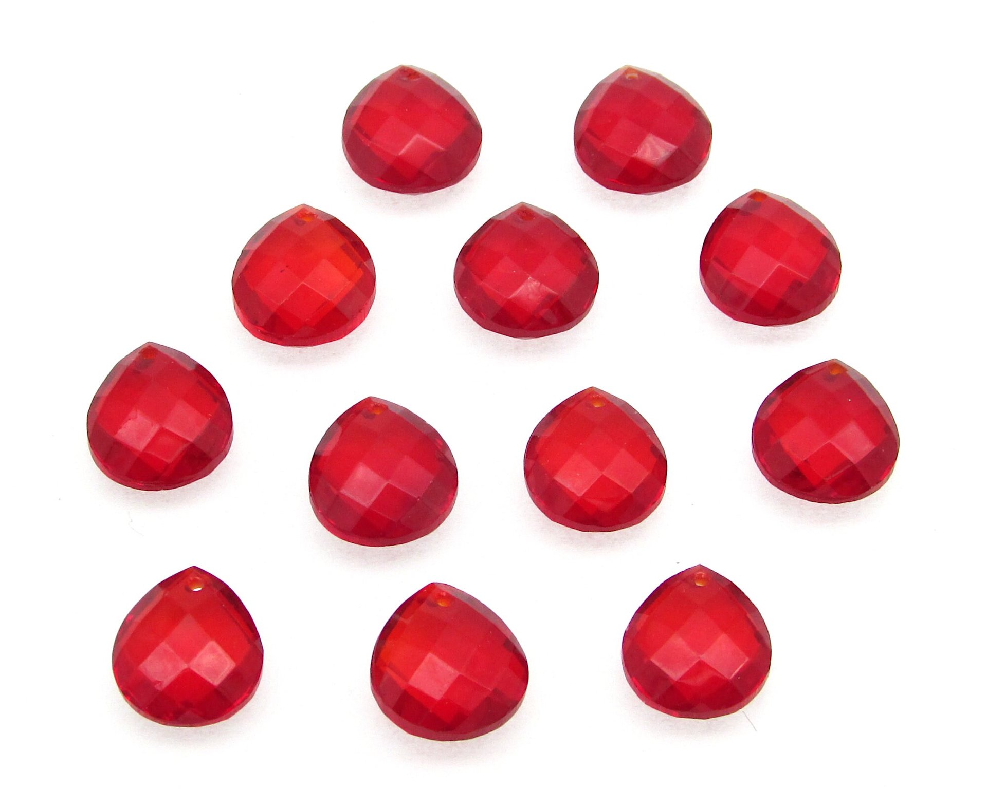 11x10mm Flat Teardrop Beads, Translucent Red Faceted Briolettes