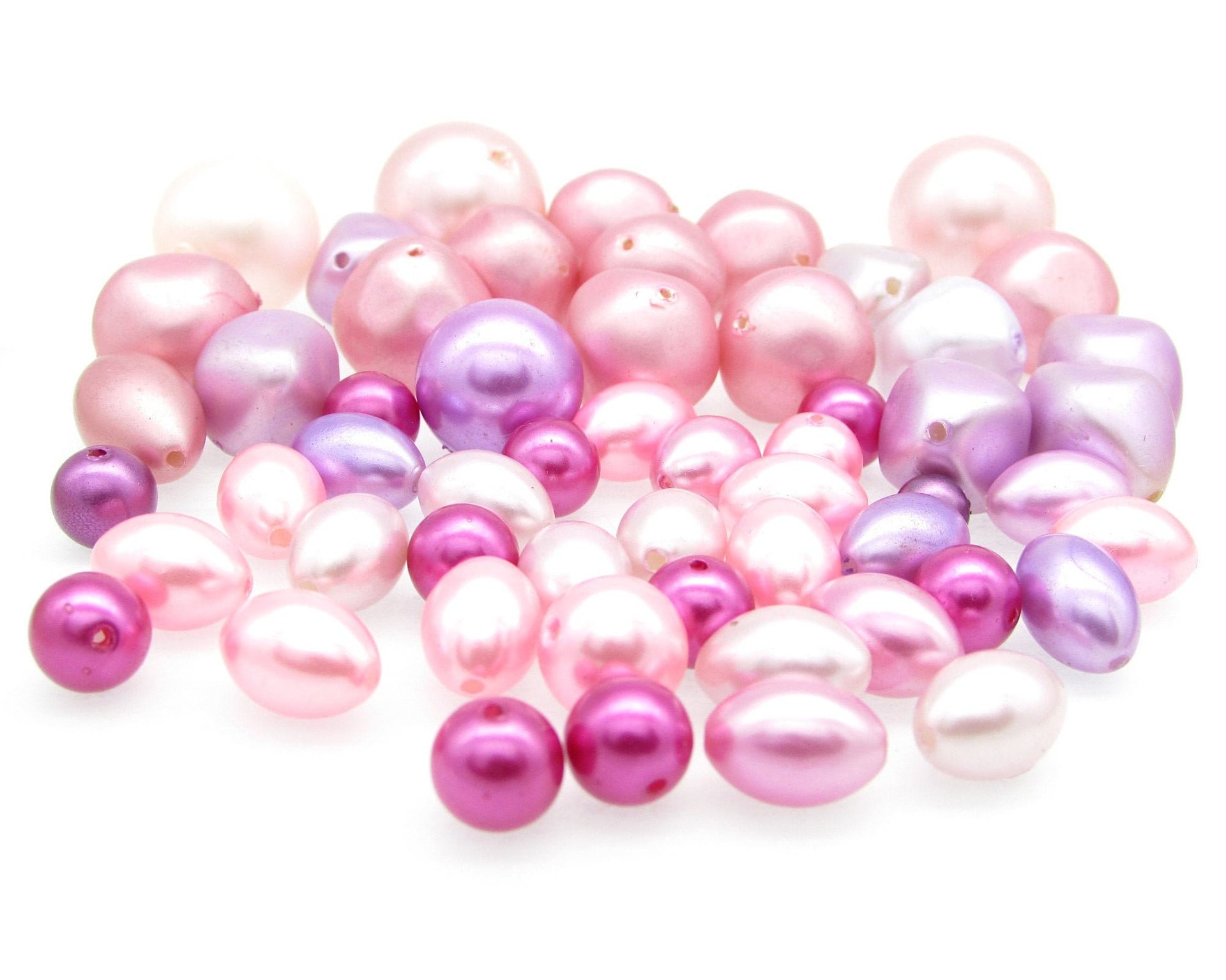 Pink Vintage Faux Pearl Mix, Assorted Oval, Round, and Bicone Plastic Lustre Beads