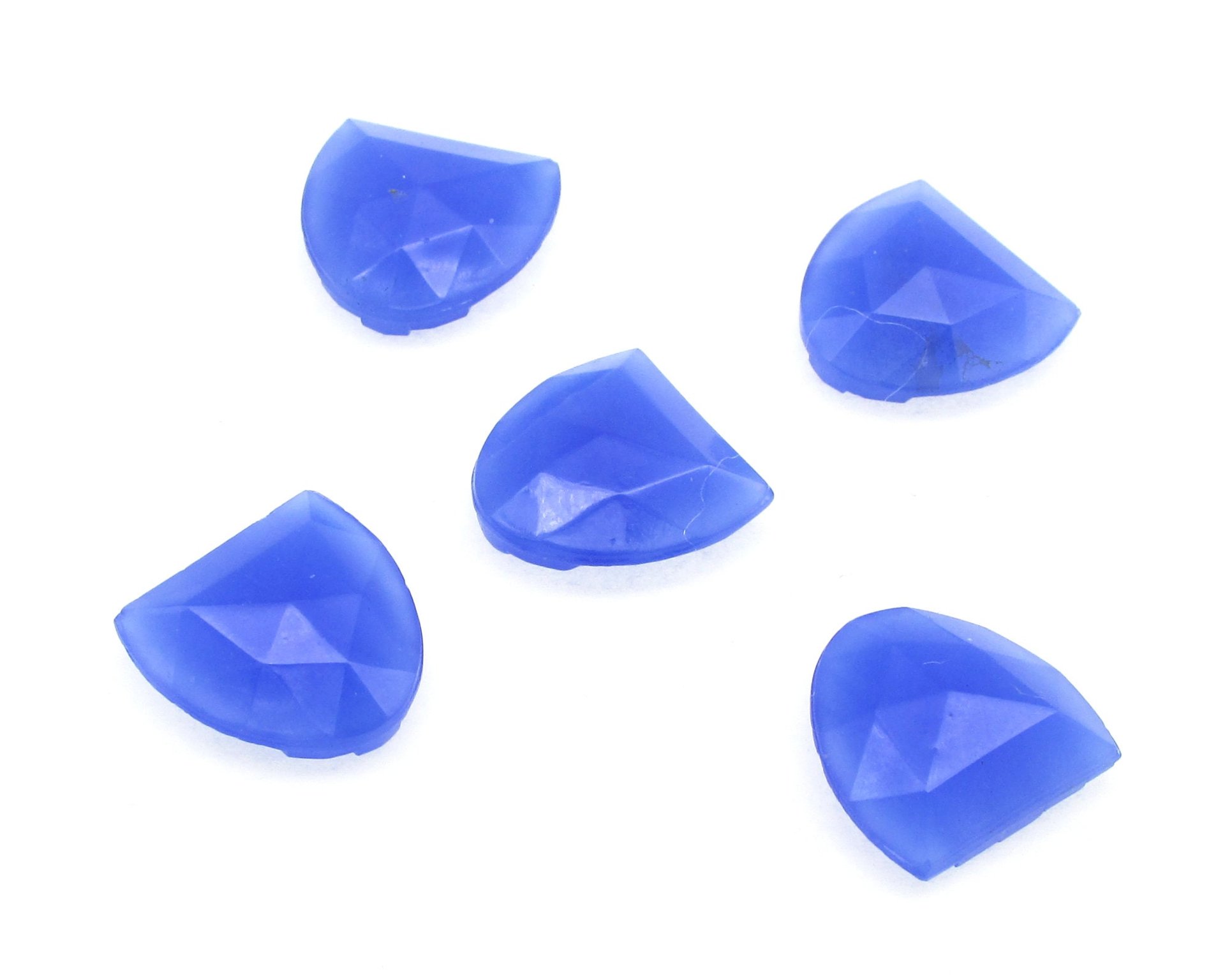 Vintage 14x13mm Shield Rhinestones, Opaque Blue Unfoiled Glass Gems (5)