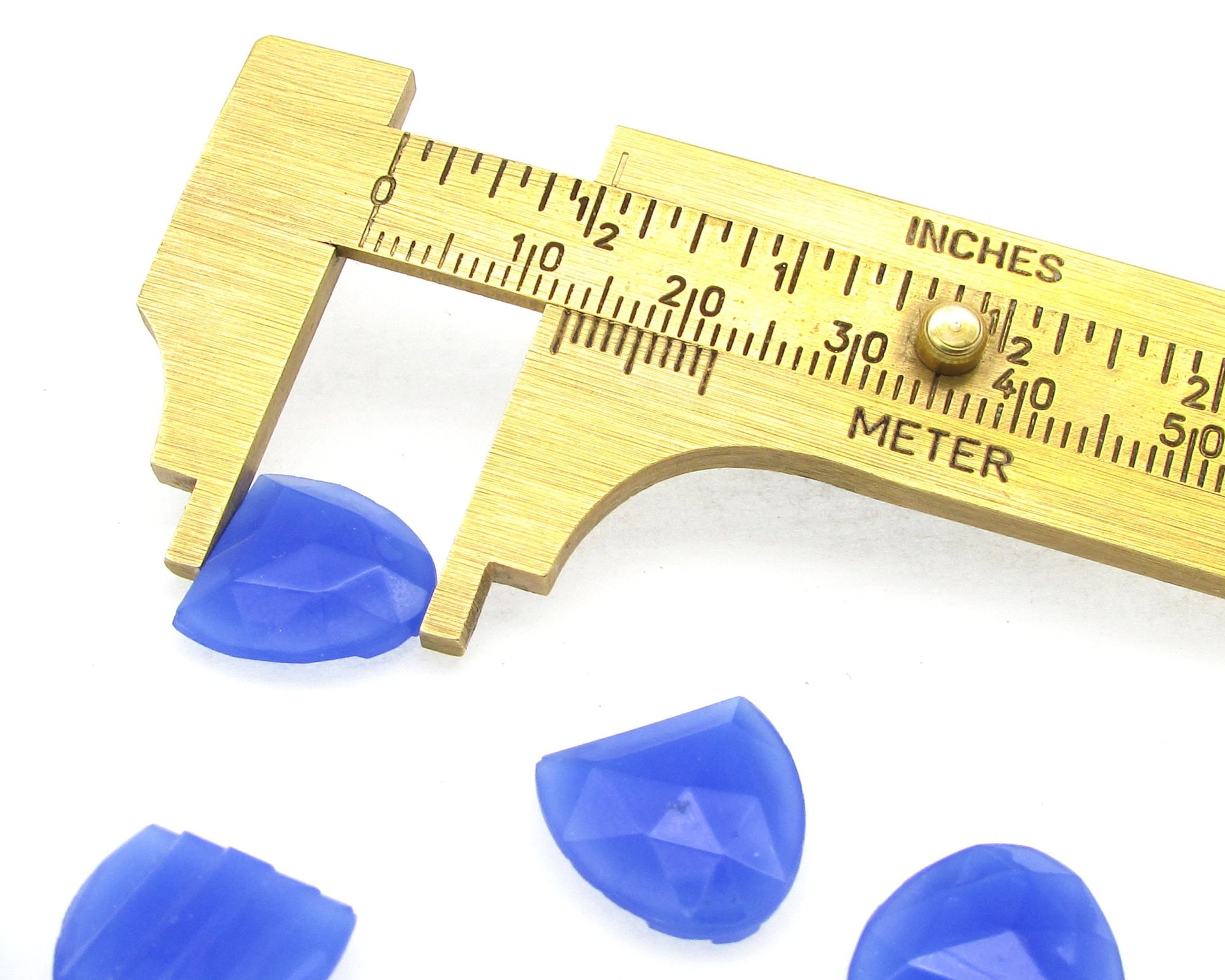 Vintage 14x13mm Shield Rhinestones, Opaque Blue Unfoiled Glass Gems (5)