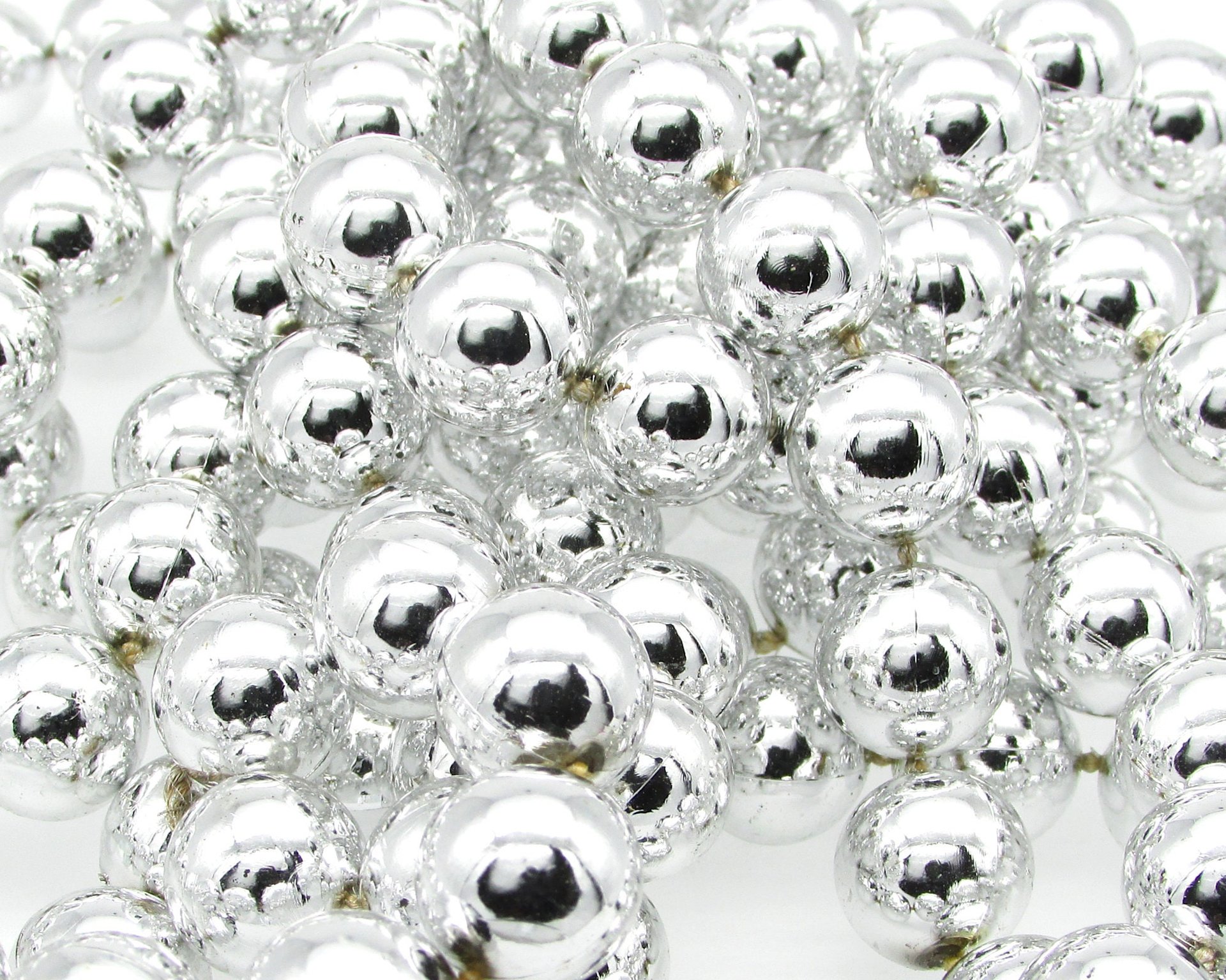 Vintage 12mm Silver Plastic Beads on 90.5” Molded Strand with Clasp