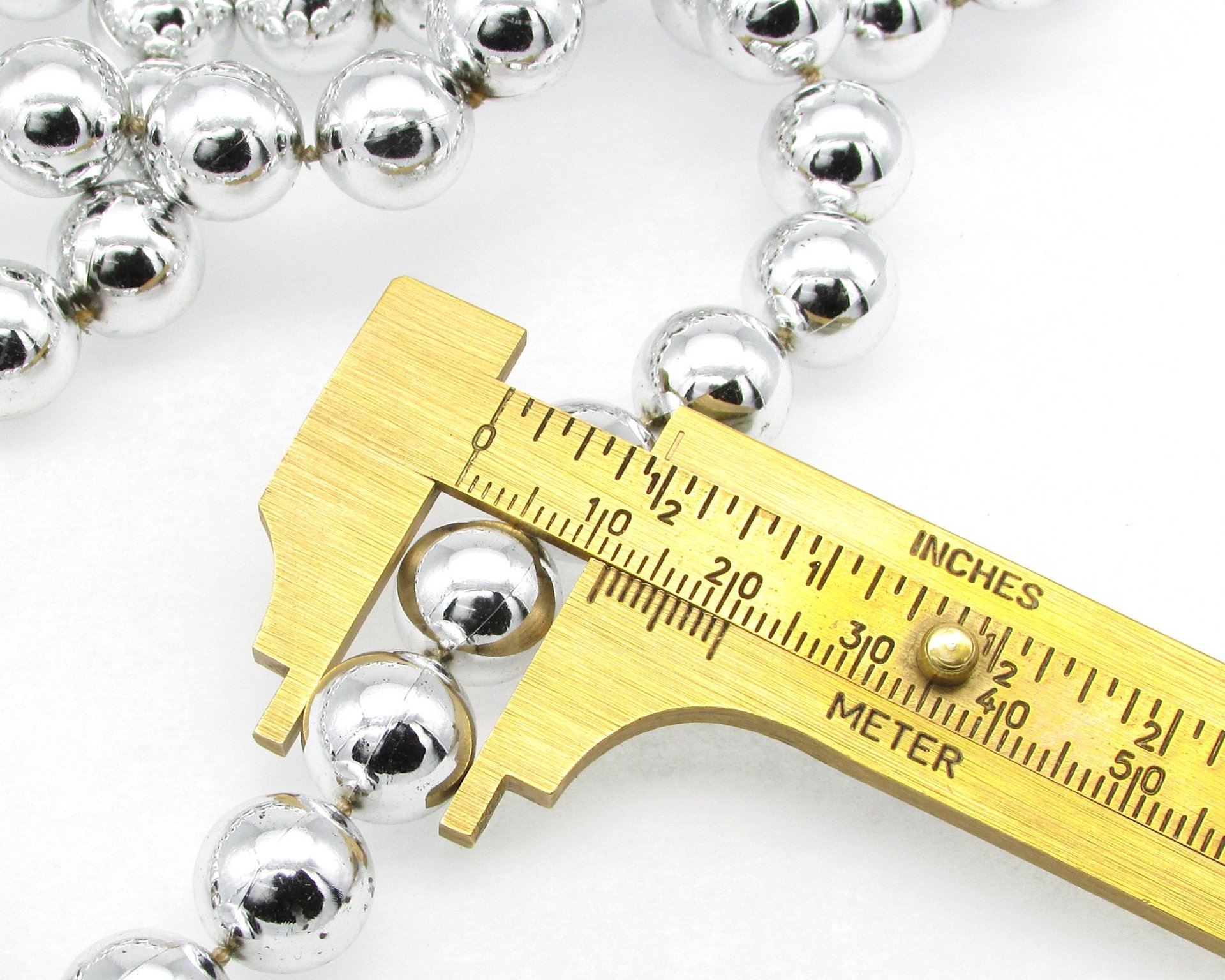 Vintage 12mm Silver Plastic Beads on 90.5” Molded Strand with Clasp