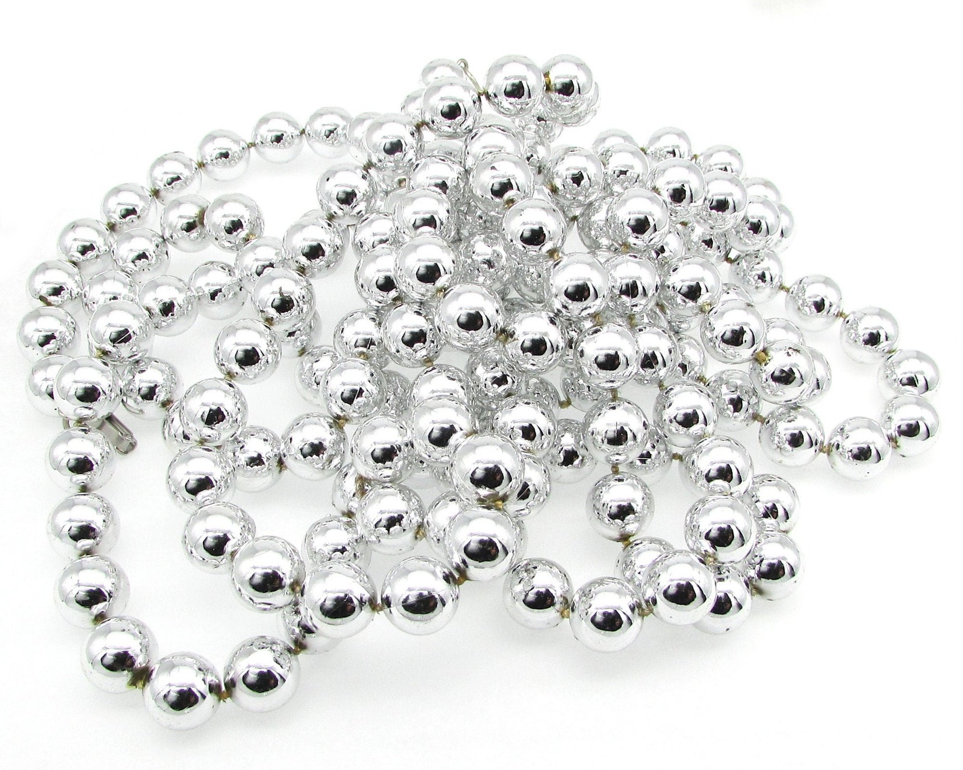 Vintage 12mm Silver Plastic Beads on 90.5” Molded Strand with Clasp