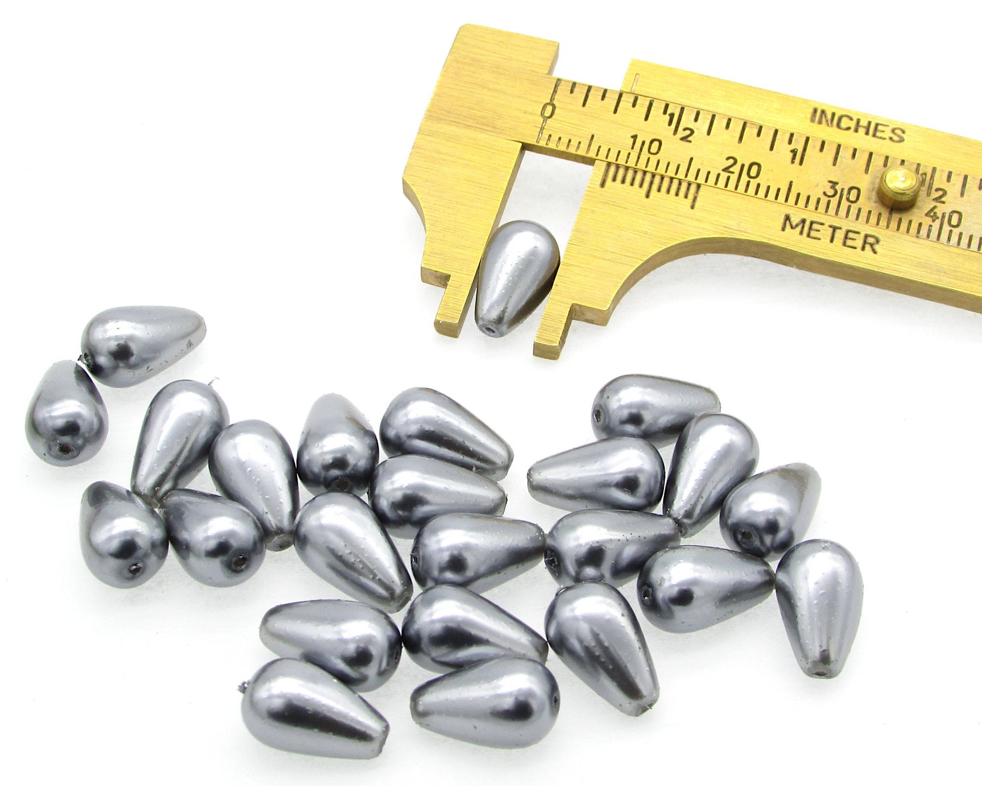 12x7mm Teardrop Beads, Opaque Metallic Gray Czech Glass Pearls