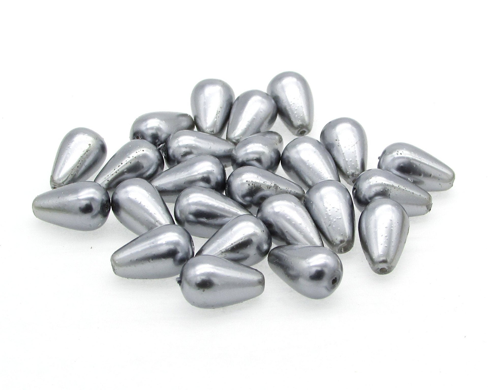12x7mm Teardrop Beads, Opaque Metallic Gray Czech Glass Pearls