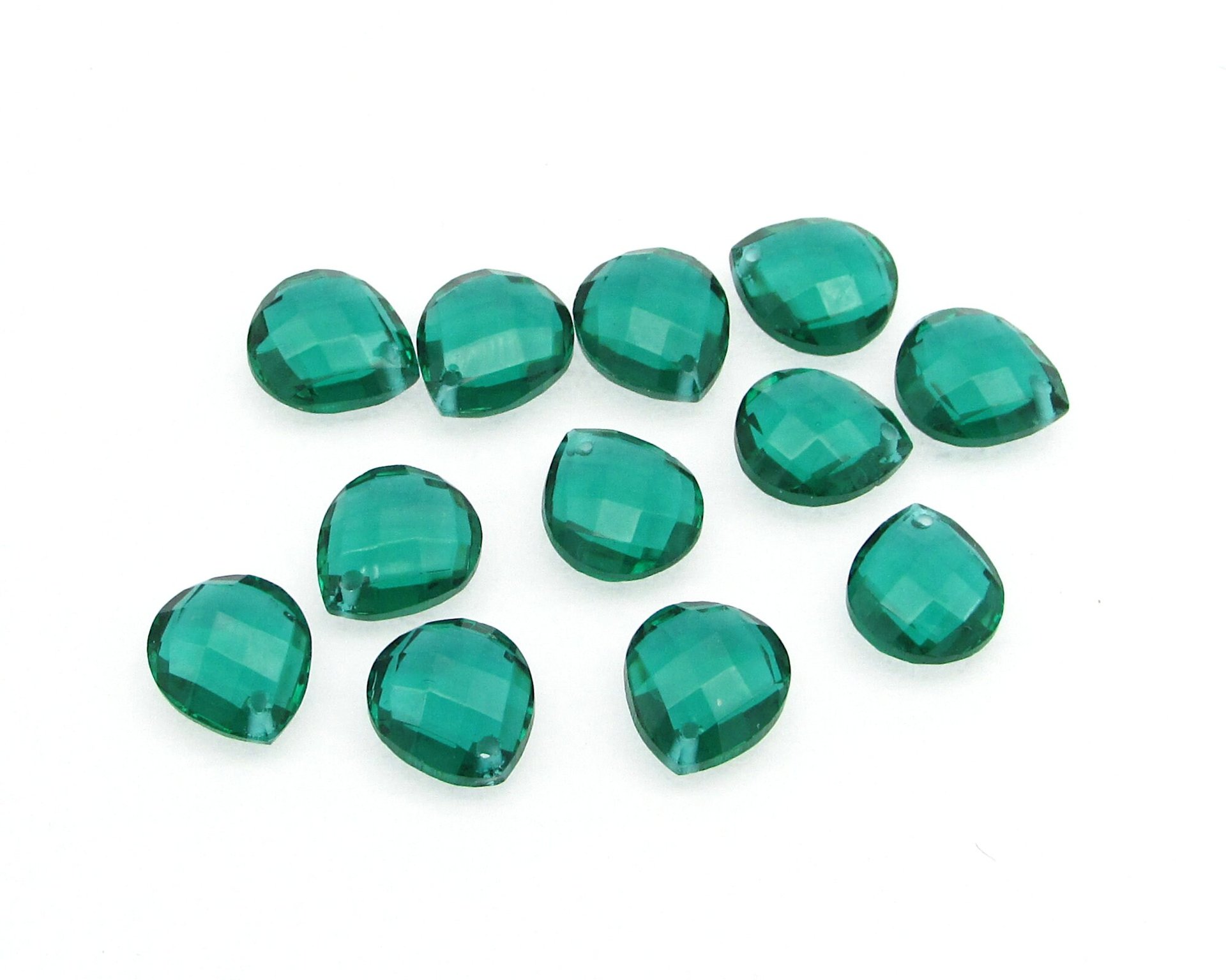 11x10mm Flat Teardrop Beads, Translucent Green Faceted Briolettes
