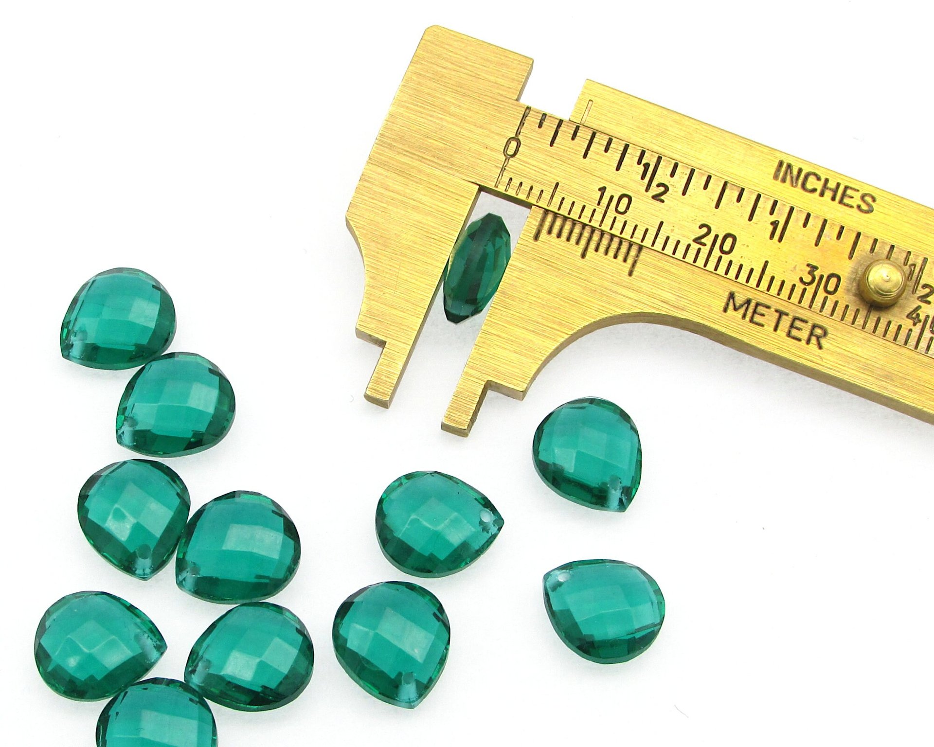 11x10mm Flat Teardrop Beads, Translucent Green Faceted Briolettes