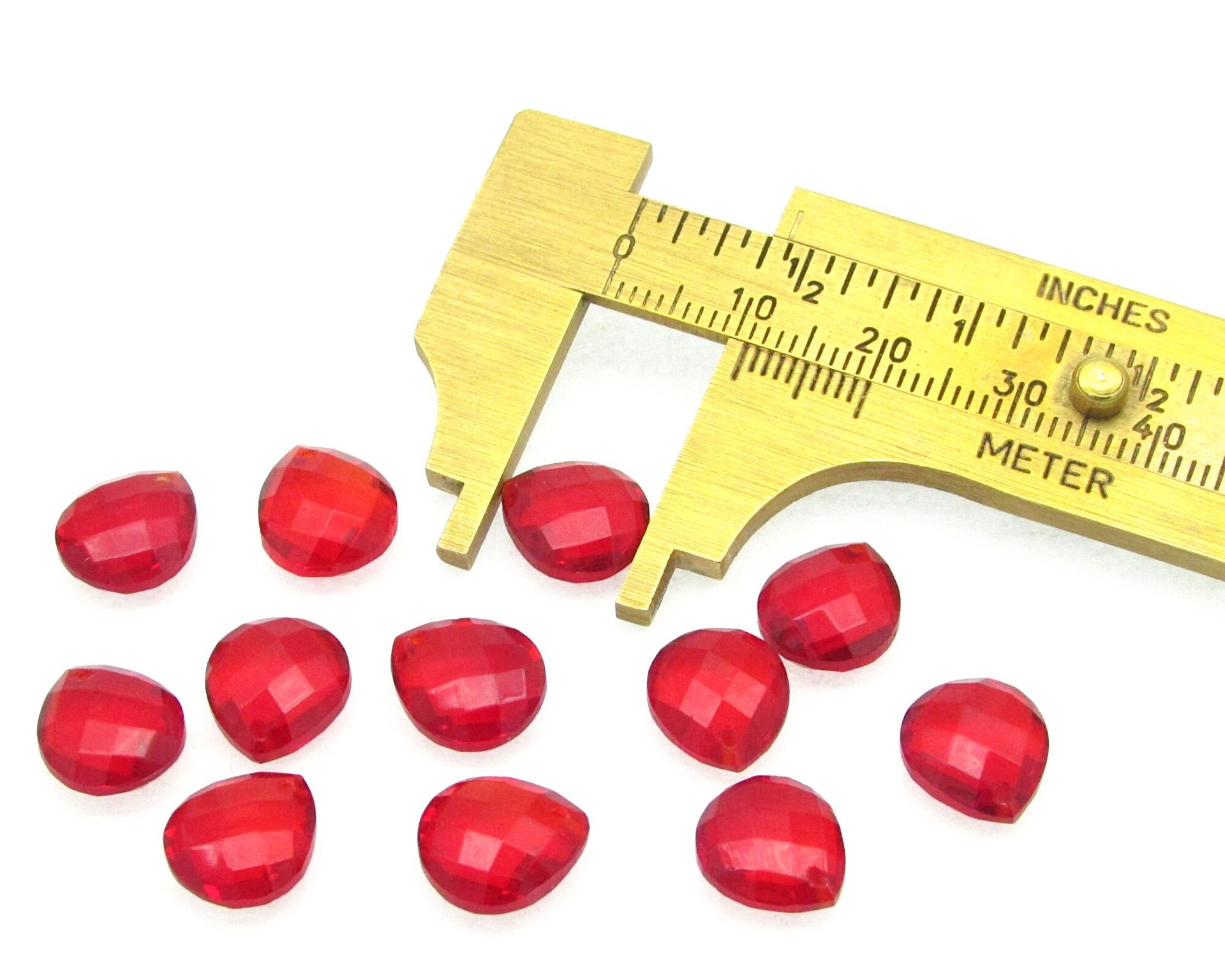 11x10mm Flat Teardrop Beads, Translucent Red Faceted Briolettes