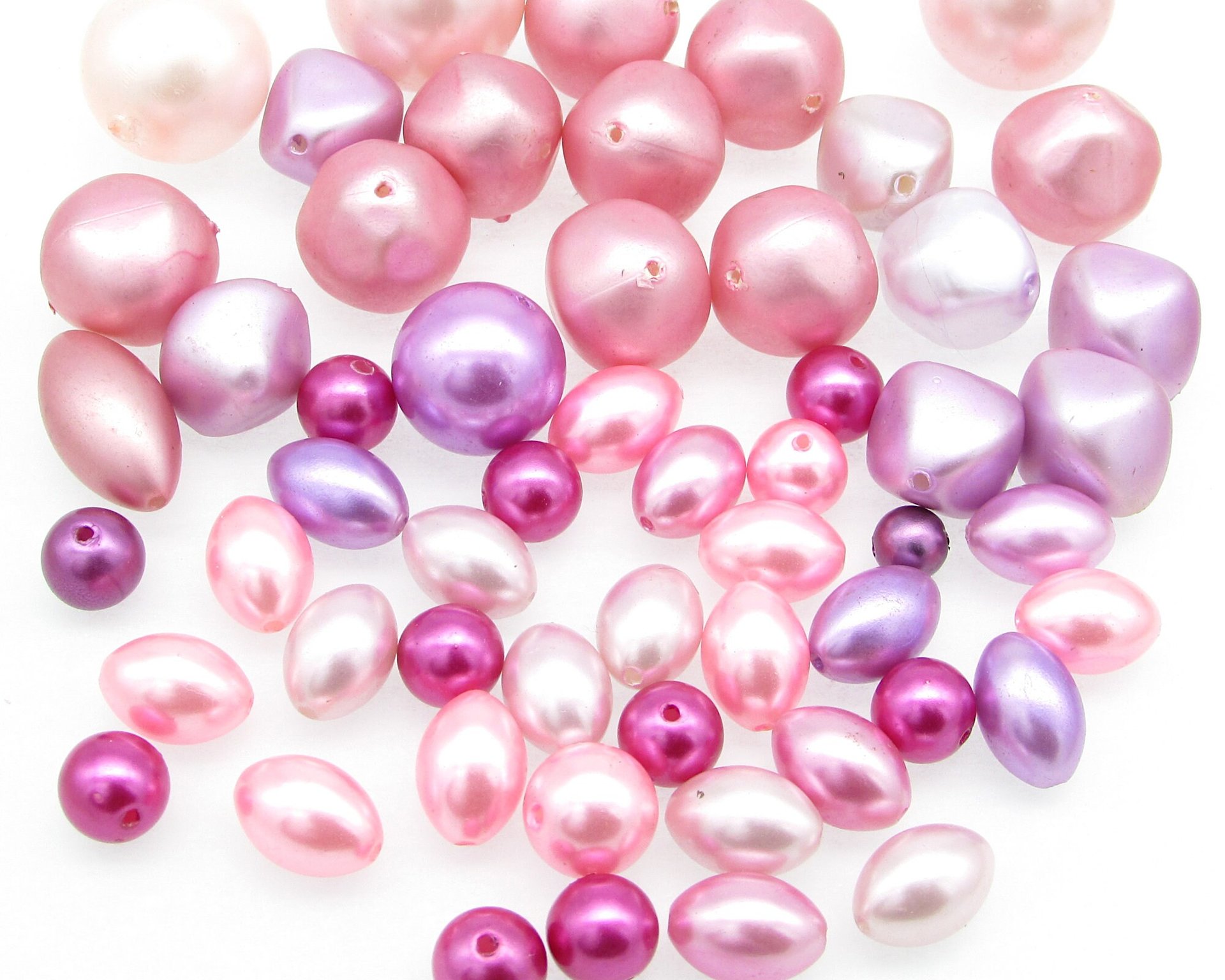 Pink Vintage Faux Pearl Mix, Assorted Oval, Round, and Bicone Plastic Lustre Beads