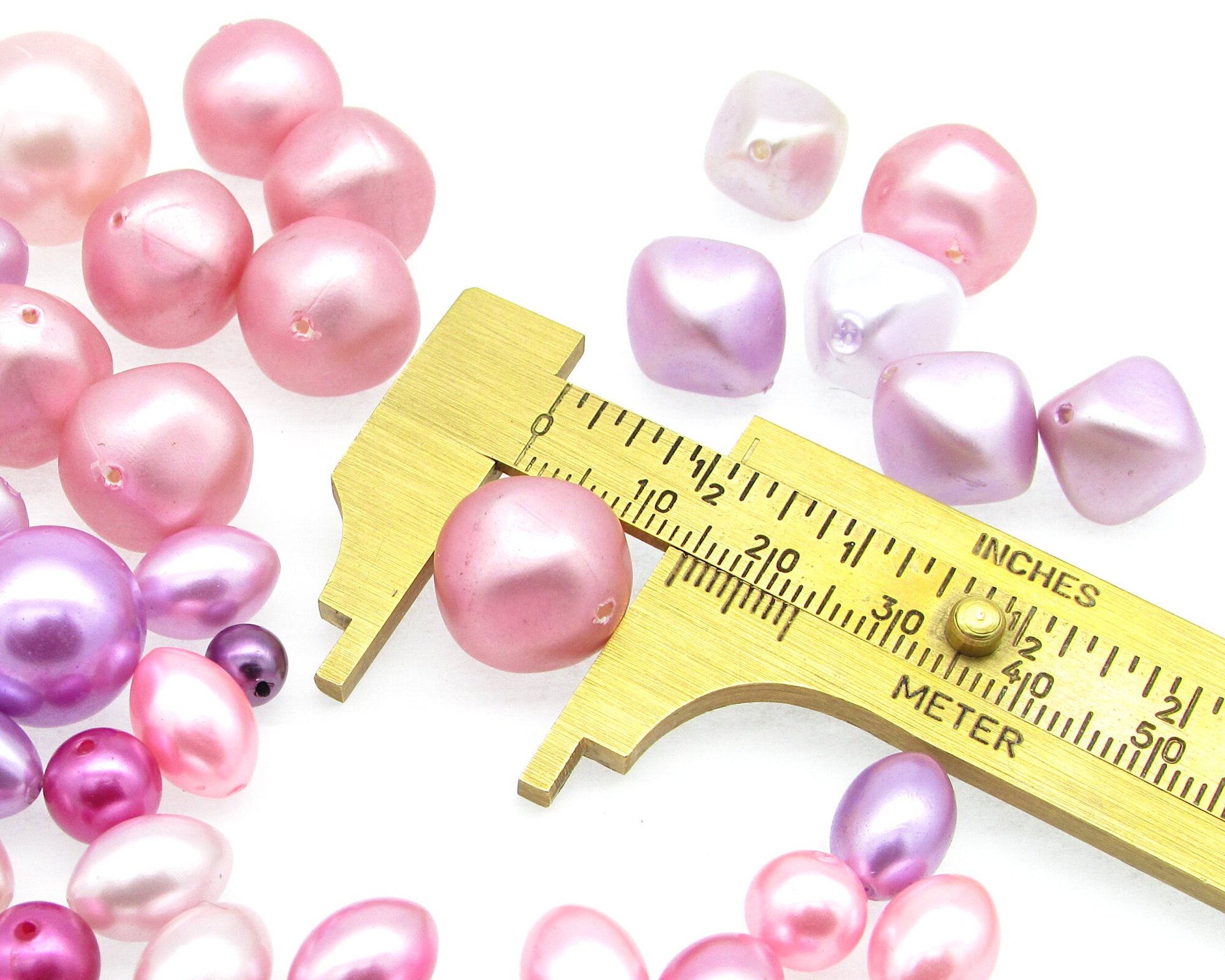Pink Vintage Faux Pearl Mix, Assorted Oval, Round, and Bicone Plastic Lustre Beads