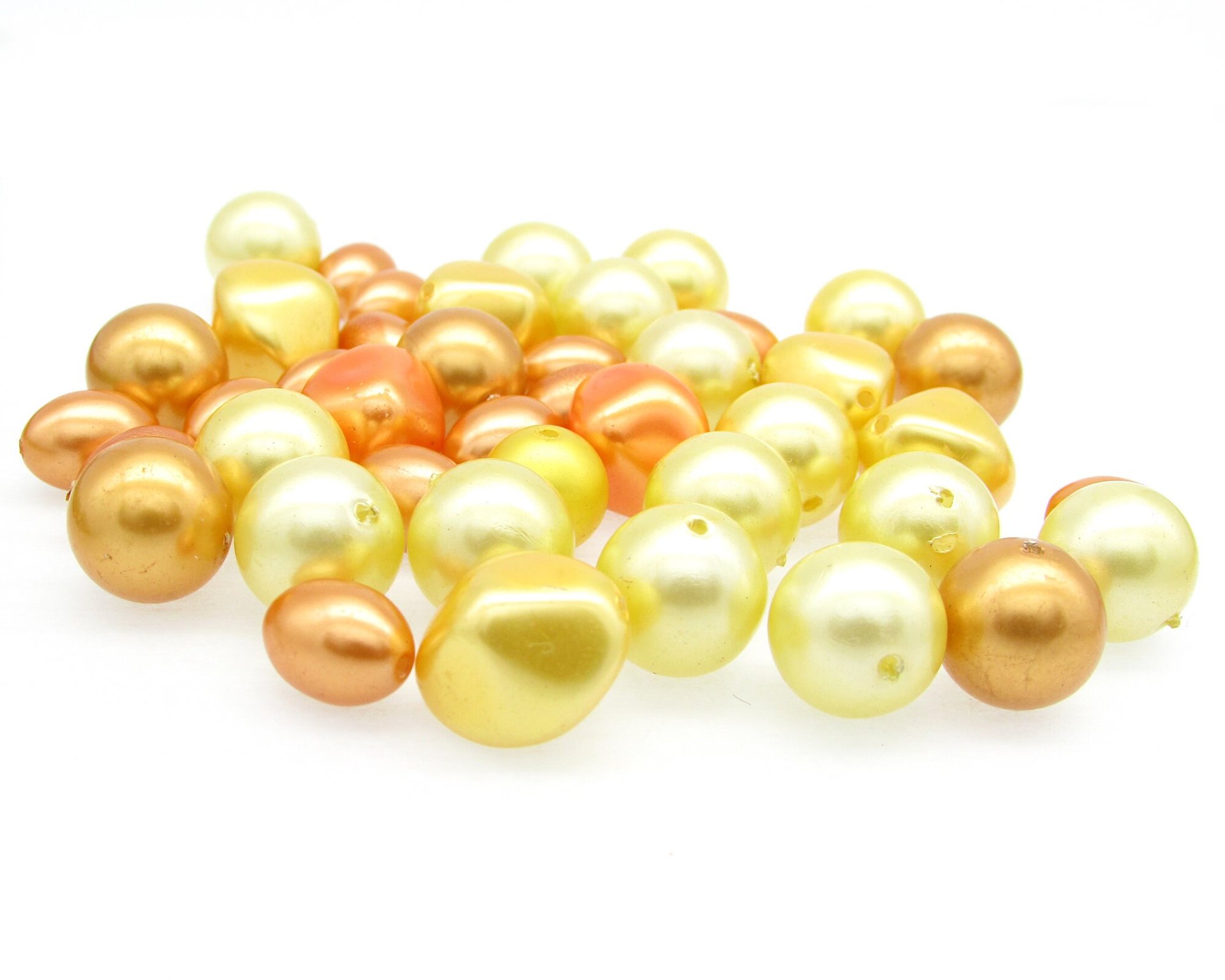 Vintage Plastic Faux Pearl Beads, Yellow and Orange Mix