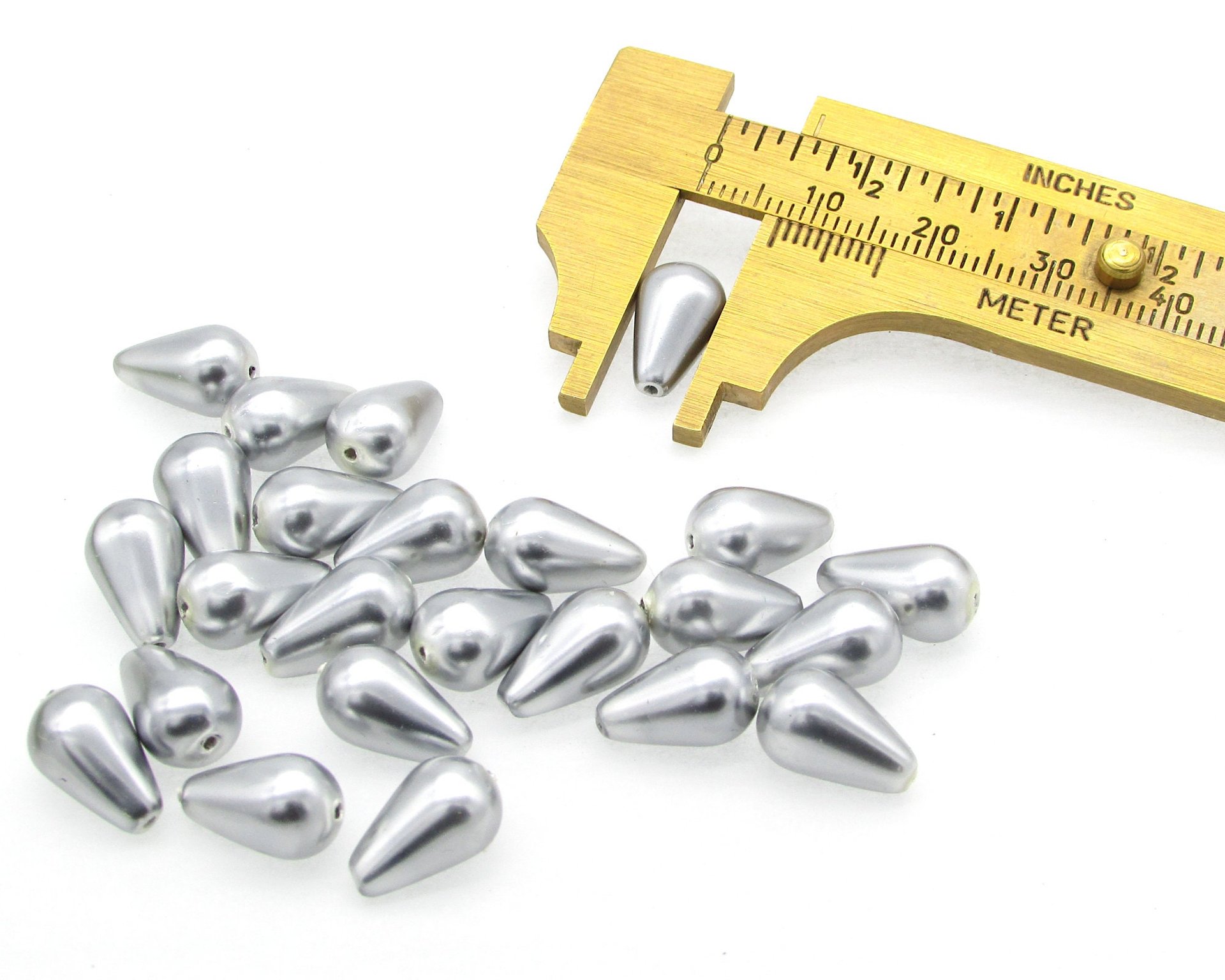 12x7mm Teardrop Beads, Opaque Metallic Gray Czech Glass Pearls