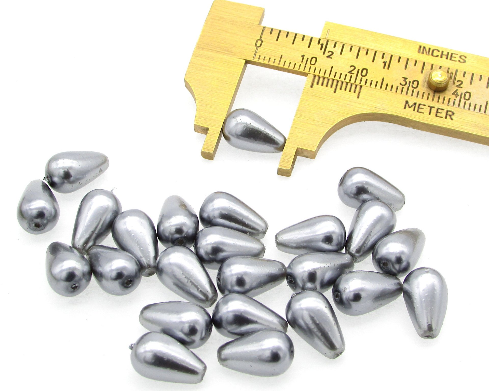 12x7mm Teardrop Beads, Opaque Metallic Gray Czech Glass Pearls