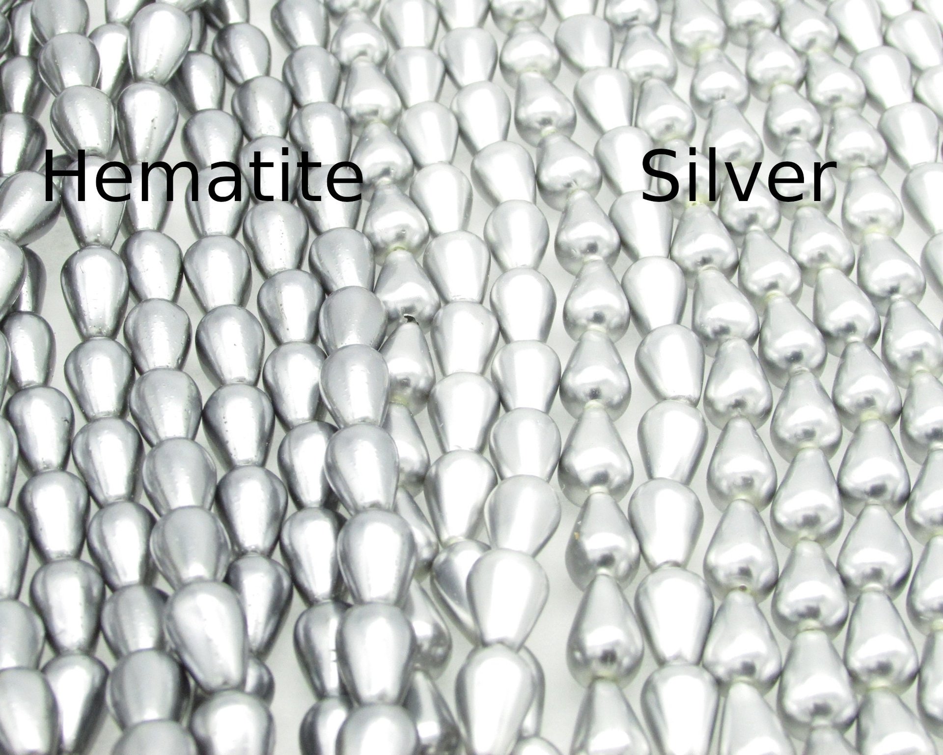 12x7mm Teardrop Beads, Opaque Metallic Gray Czech Glass Pearls