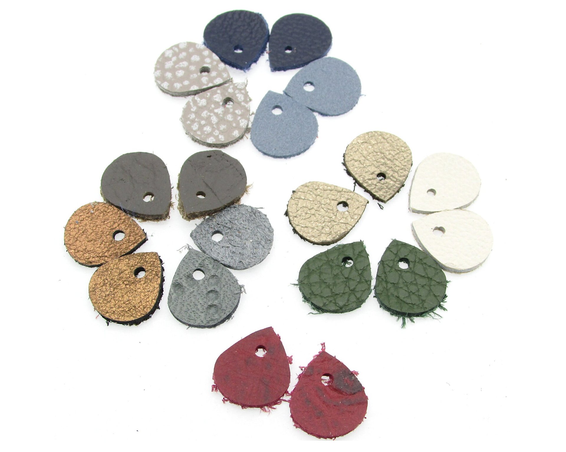 Half-Inch Small Teardrop Pendants, 13x11mm Upcycled Leather Die Cuts (20 pairs)