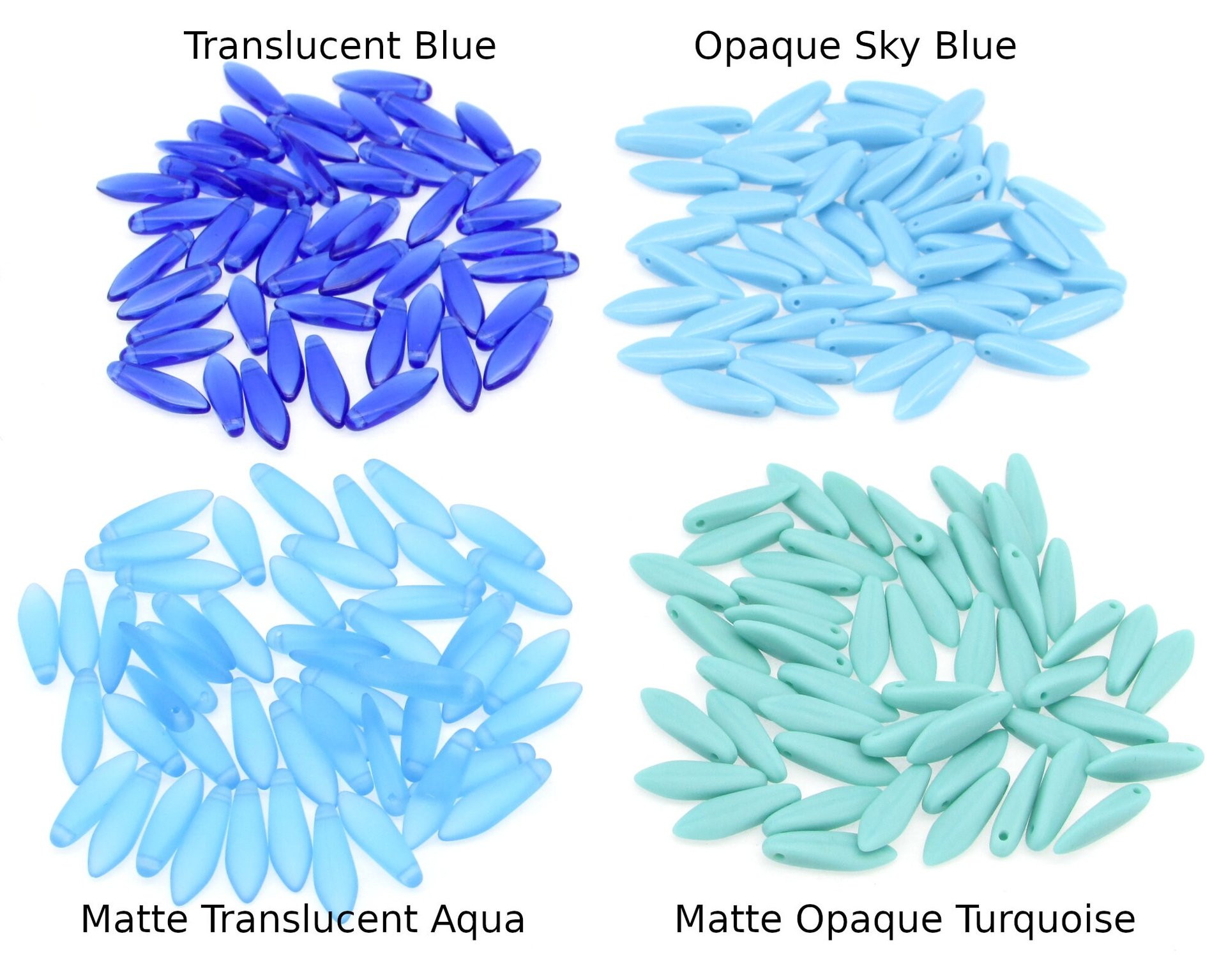 5x16mm Dagger Beads,  Narrow Czech Glass Drops in Assorted Colors and Mixes (50)