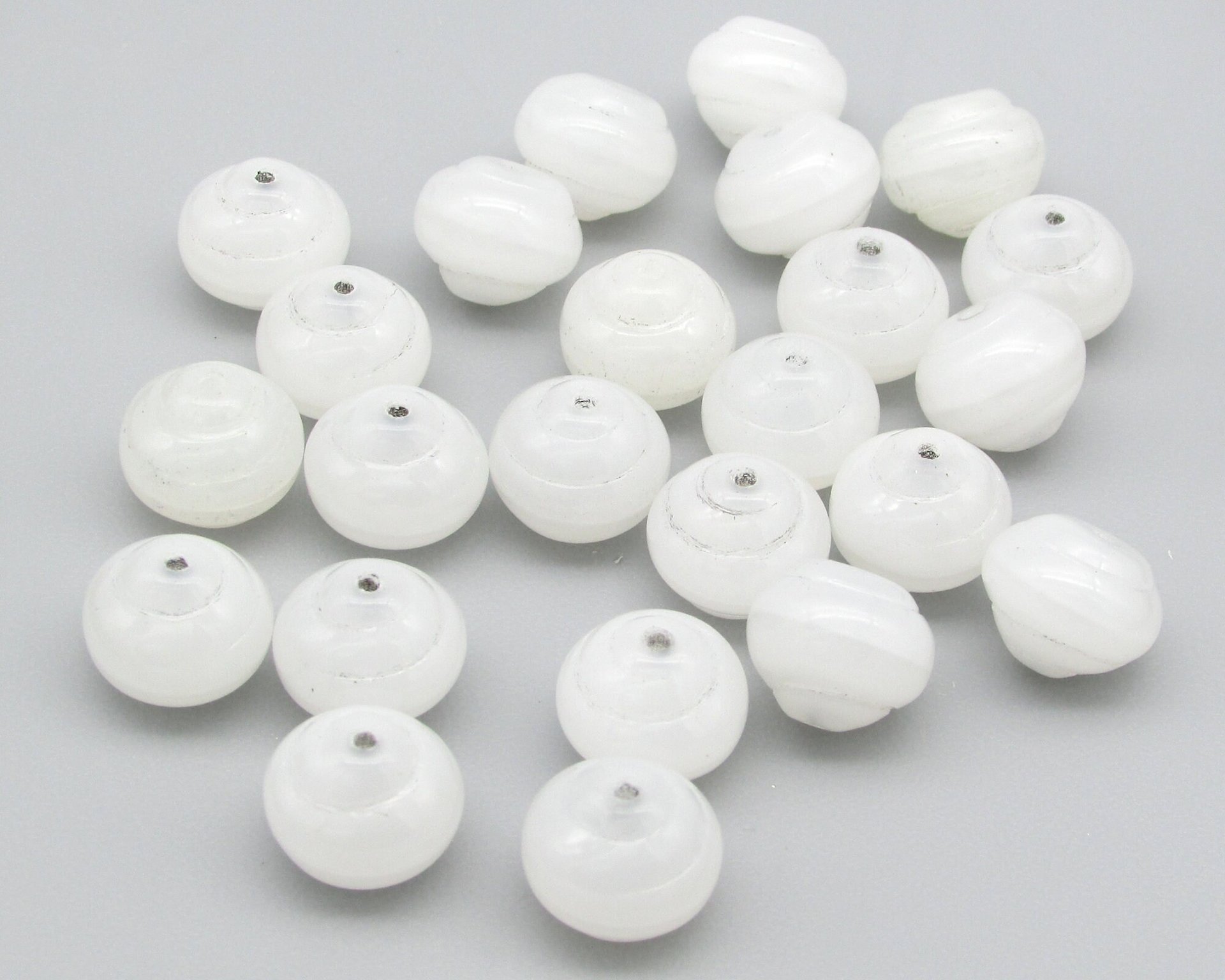 10x12mm Snail Rondelles, Alabaster White Pressed Glass Beads (25)