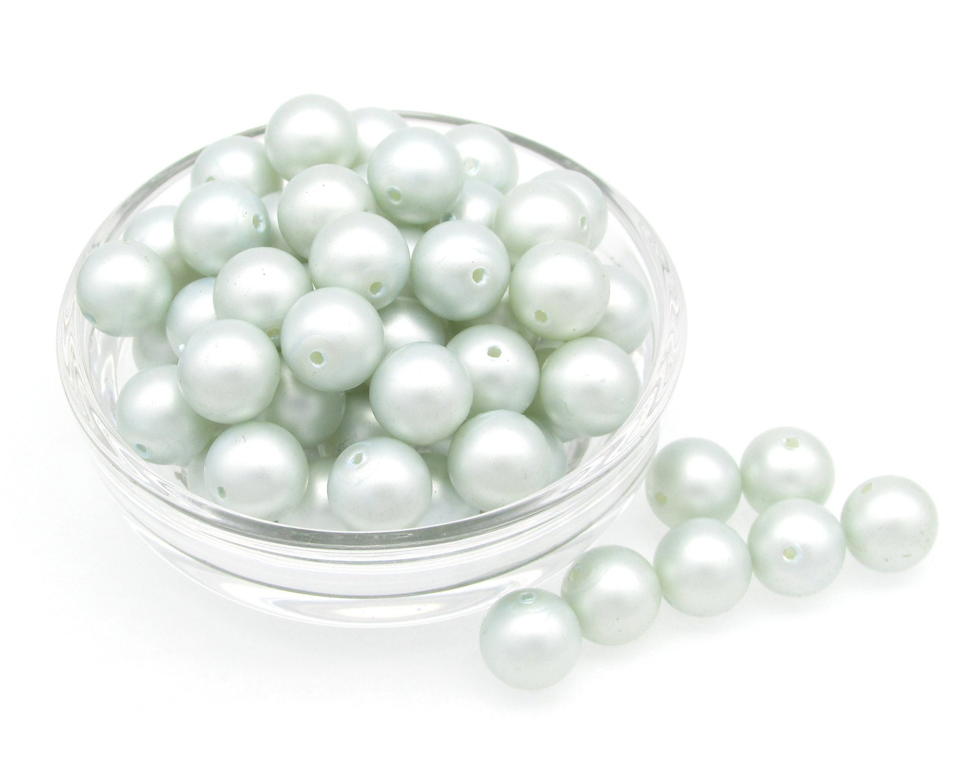 Vintage 10mm Round Plastic Pearls, Matte Pale Green Beads (60)