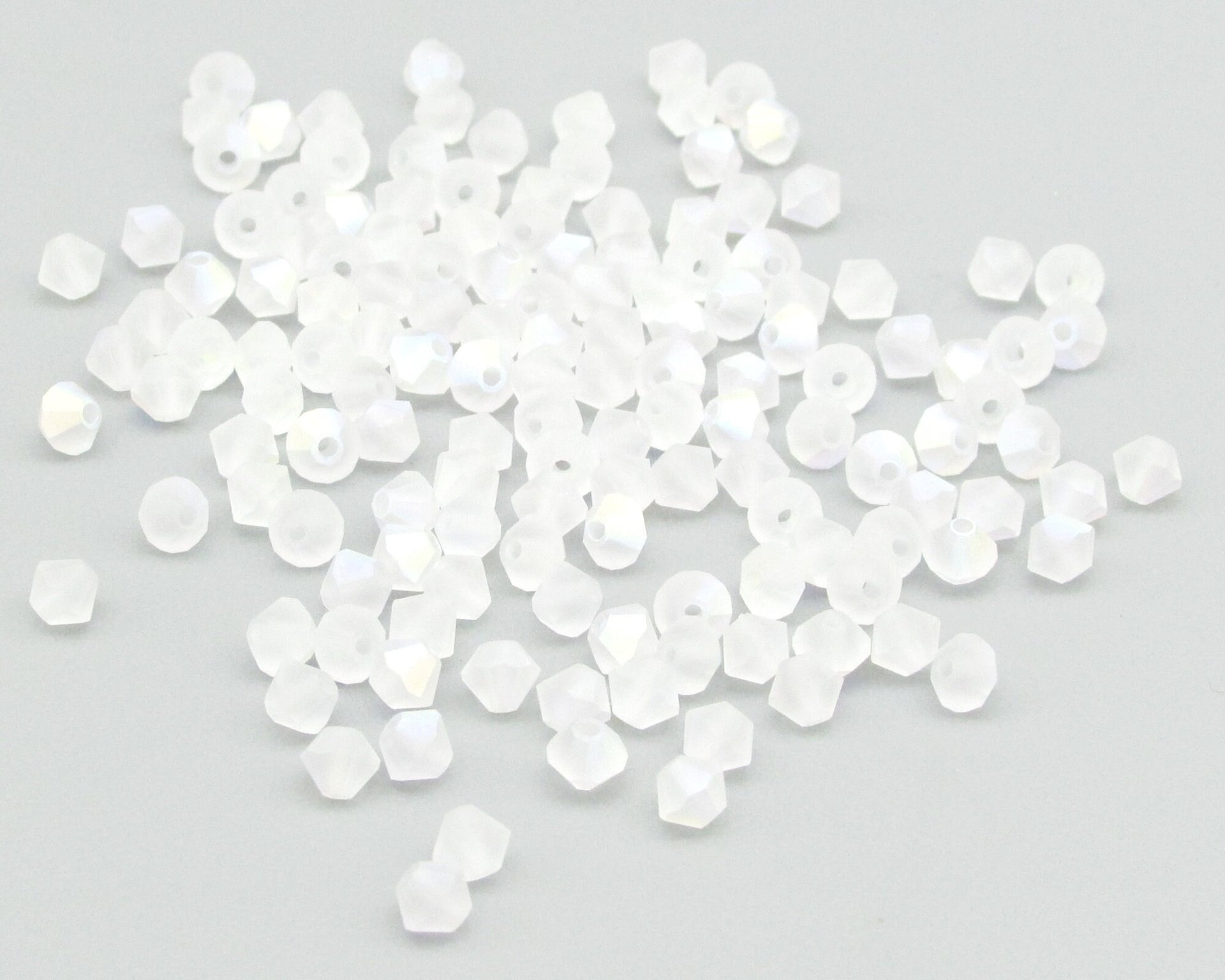 4mm Bicones, Matte Crystal AB Preciosa Machine Cut Tapered Beads