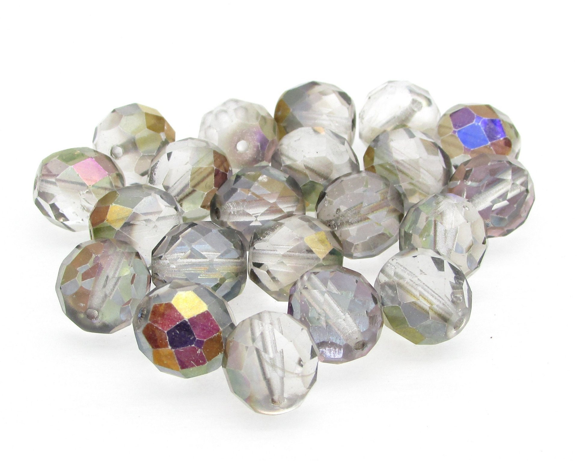10mm Round Faceted Czech Glass Beads, Crystal Semi Gold Coated (21)