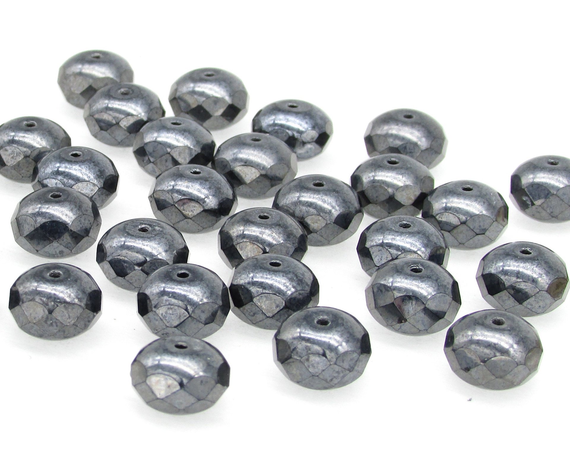 7x10mm Rondelle Faceted, Hematite Dark Gray (30)