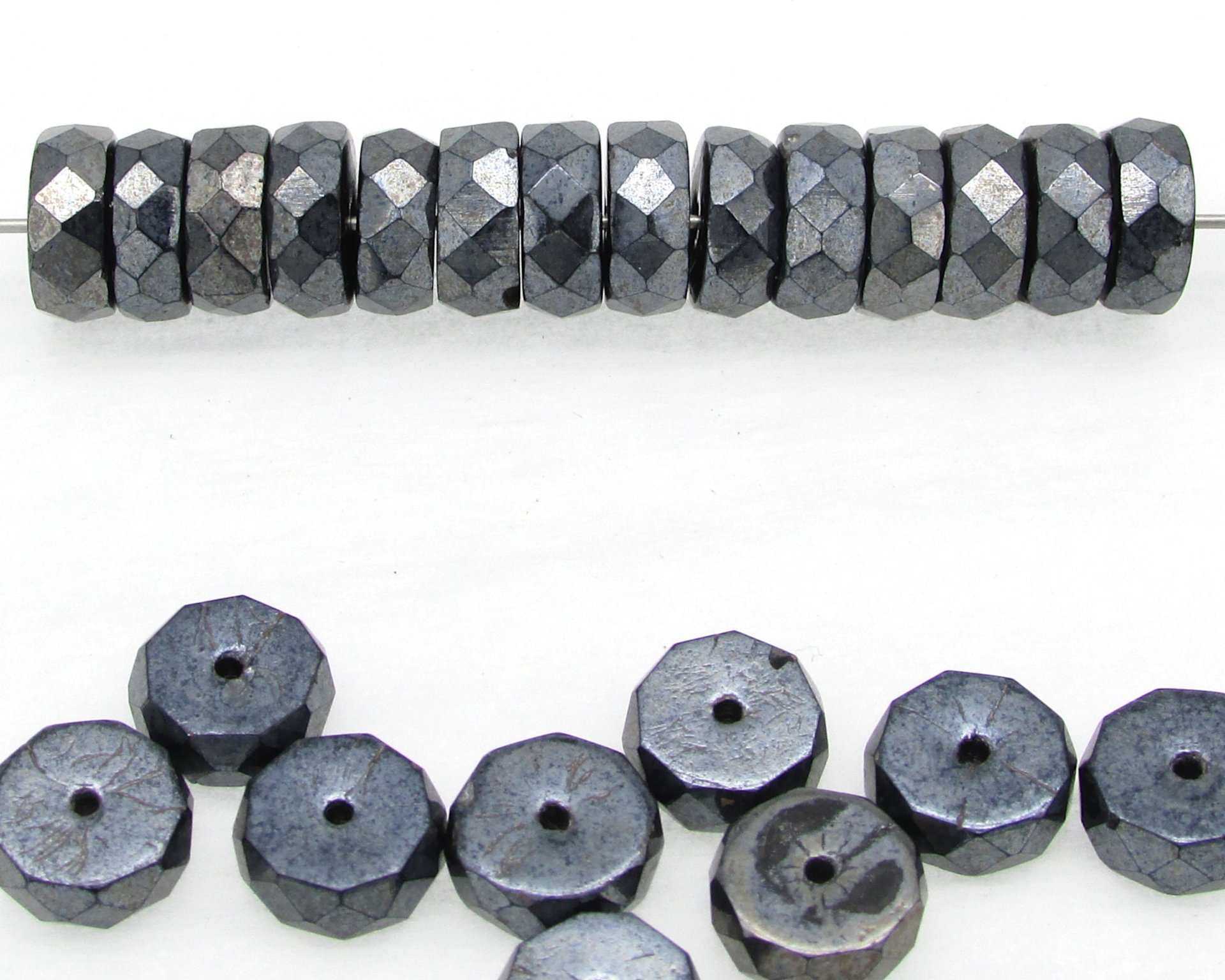 4x10mm Flat Rondelle Faceted Czech Glass, Hematite Gray (23)