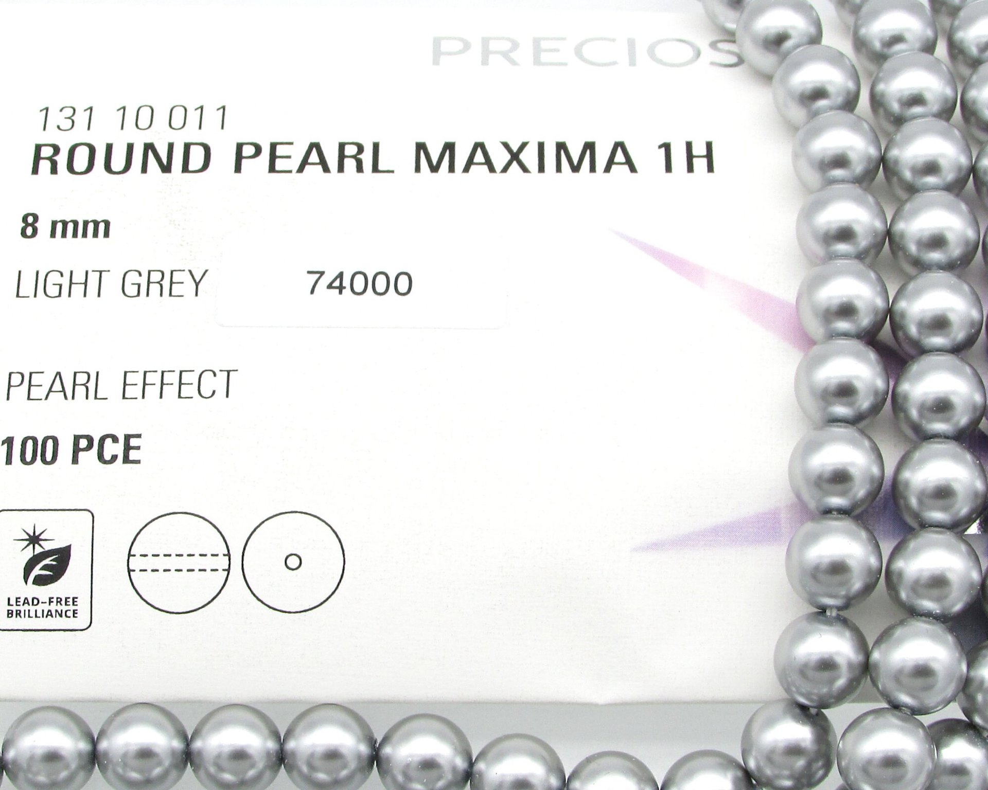 Preciosa Crystal Nacre Pearls, 6mm 8mm Round Light Gray Ball Beads (25)