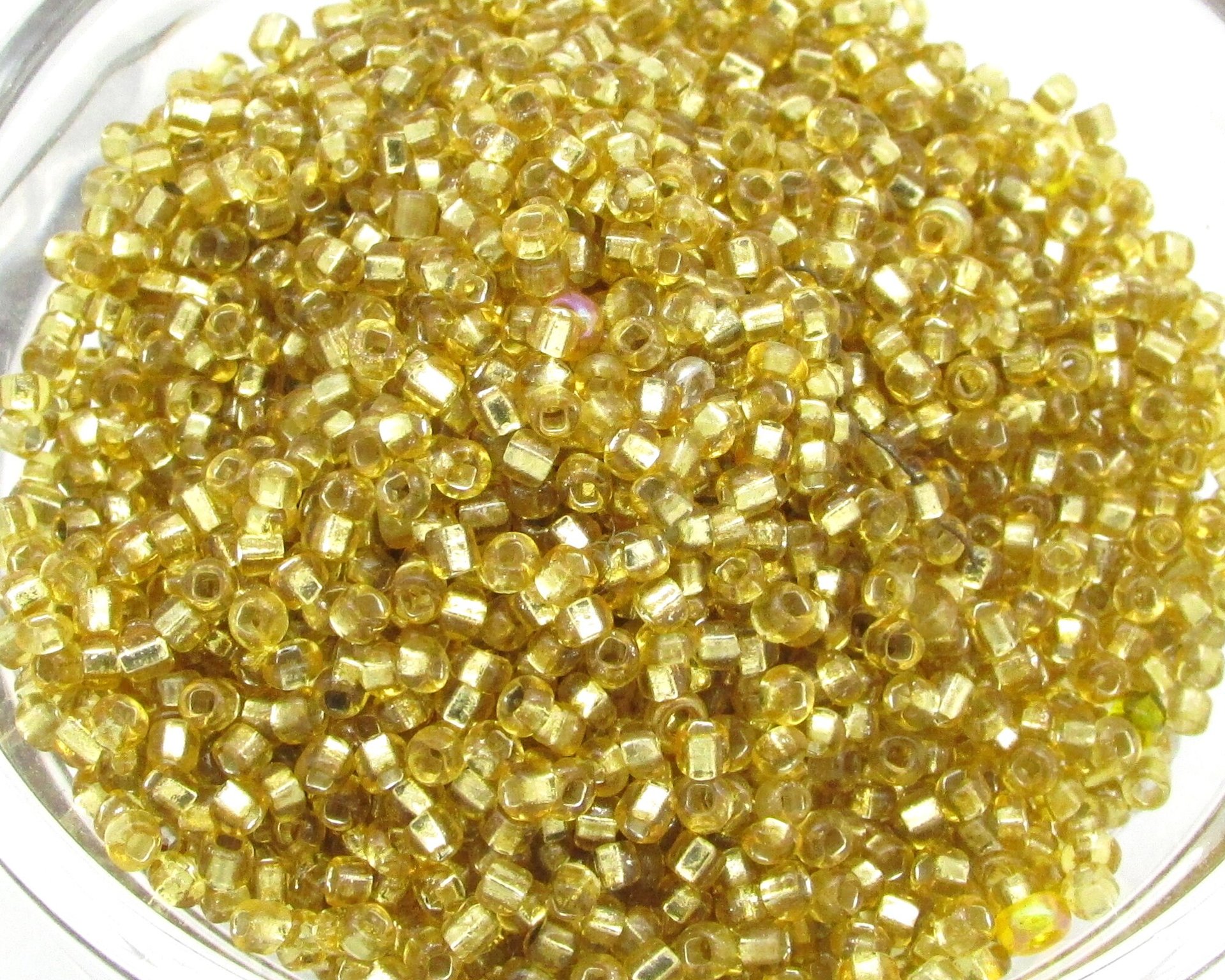 Translucent Gold Seed Beads, 11/0 Silver Foiled Spacers (25g)