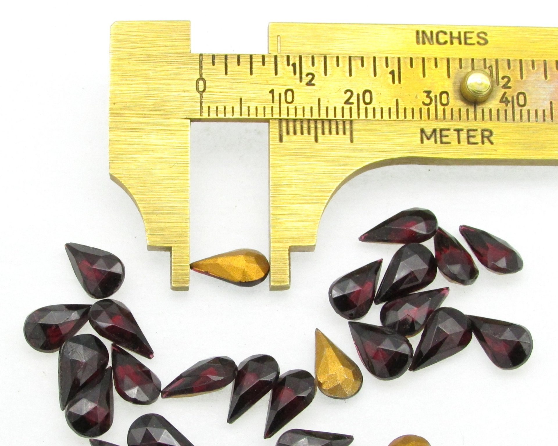 Vintage 10x6mm Rhinestones,  Foiled Garnet Red Pearshape Point Backs