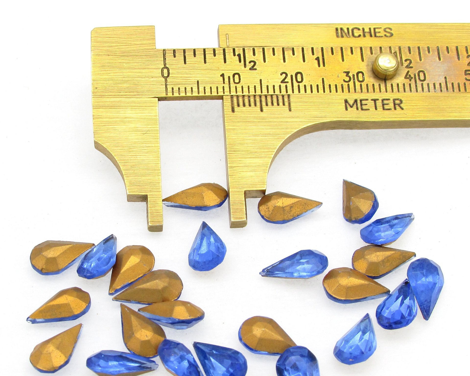 10x6mm Faceted Pear Rhinestones, Vintage Sapphire Blue Foiled Point Back Teardrop Glass Gems