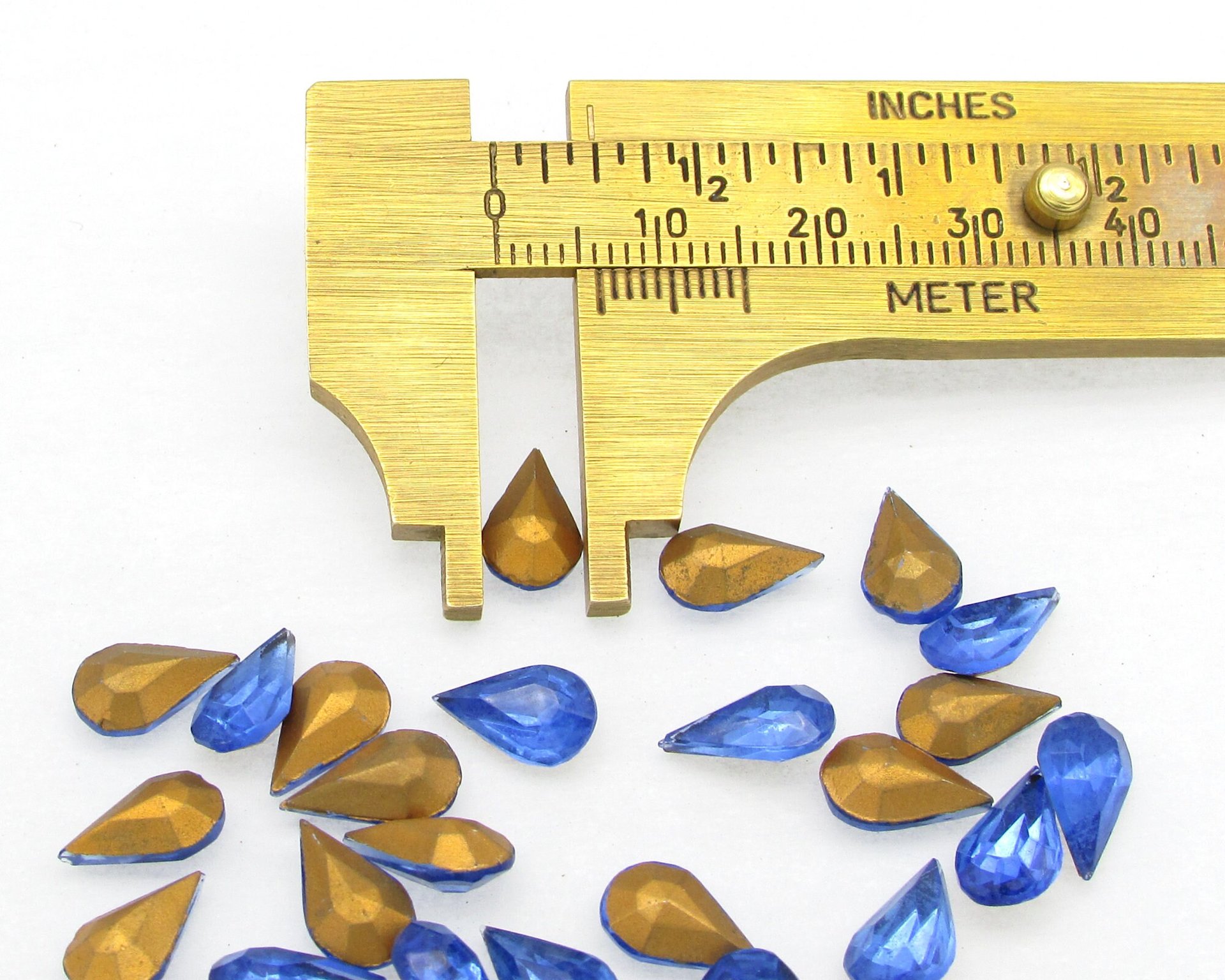 10x6mm Faceted Pear Rhinestones, Vintage Sapphire Blue Foiled Point Back Teardrop Glass Gems