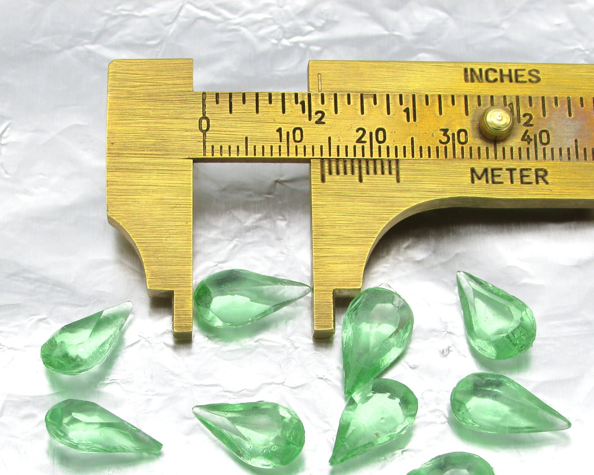 14x8mm Faceted Pear Rhinestones, Vintage Unfoiled Peridot Green Glass Gems