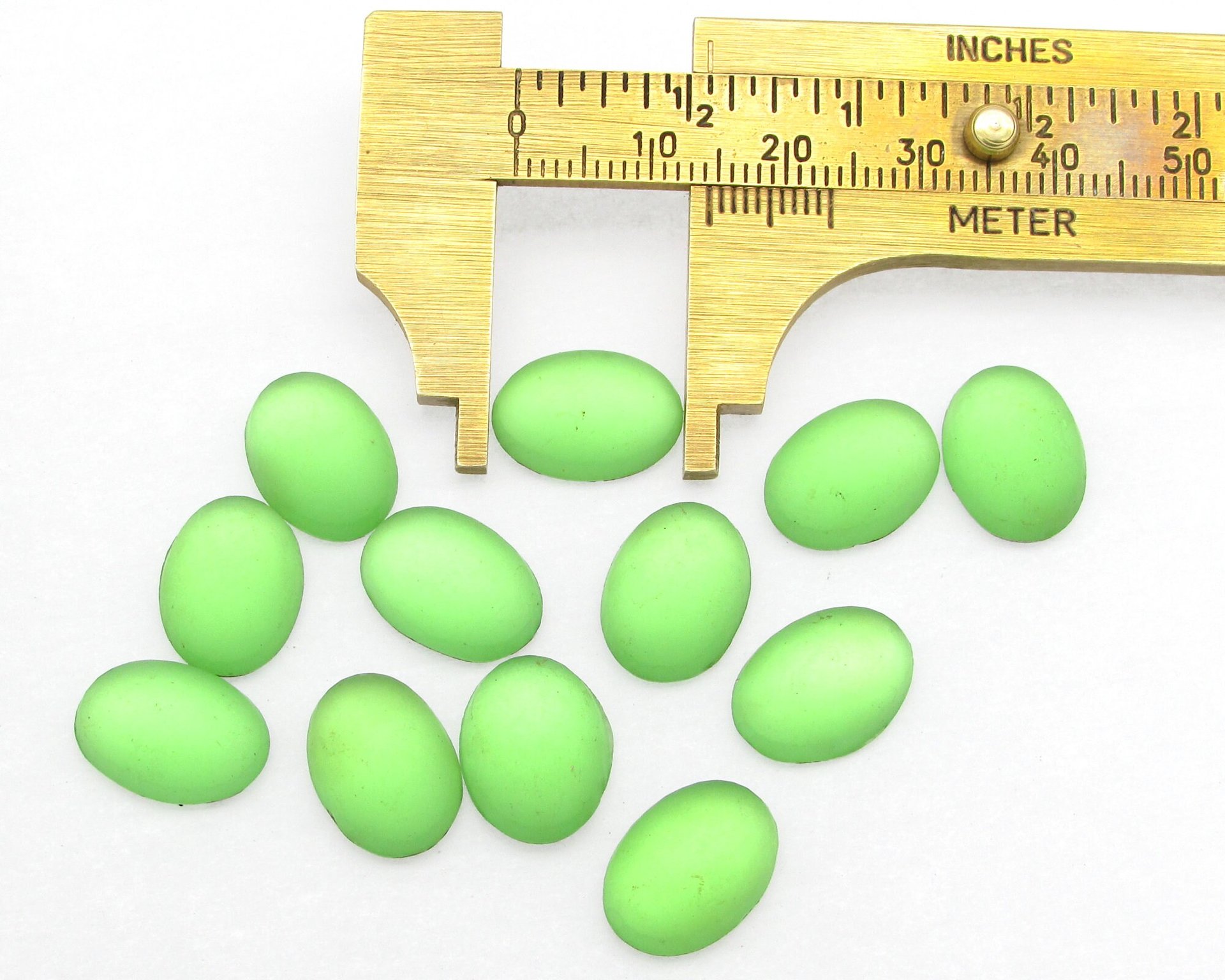 Vintage 14mm Oval Frosted Peridot Glass Cabochons
