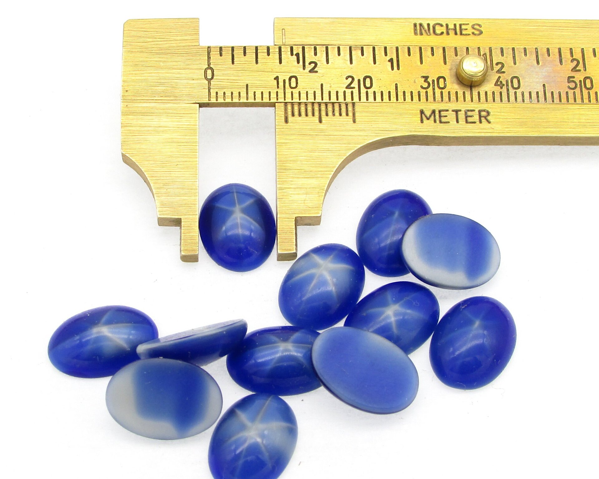 Vintage 14mm Oval Opaque Blue Star Sapphire Glass Flat Back Stones