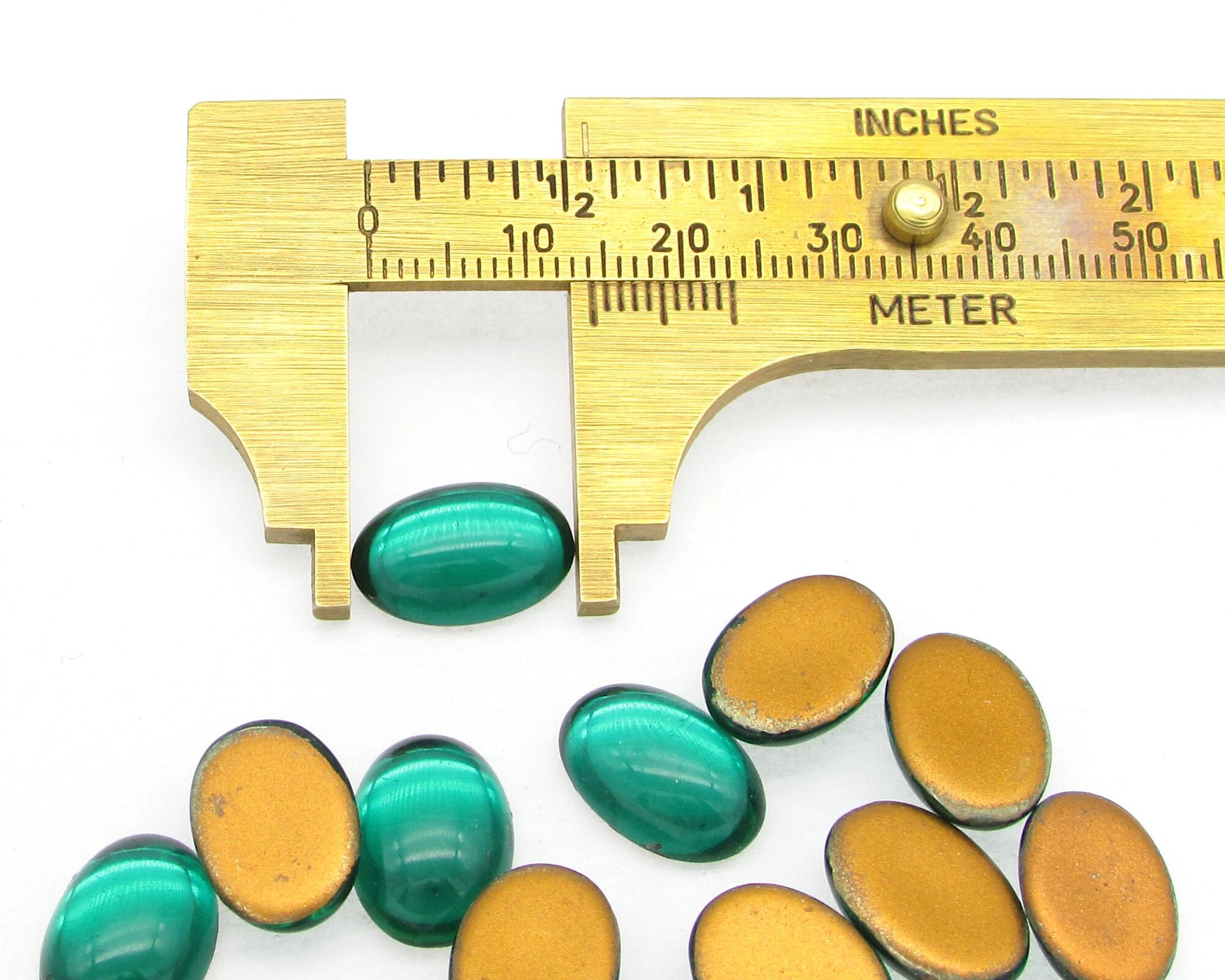 Vintage 14x10mm Oval Foiled Emerald Glass Cabochons