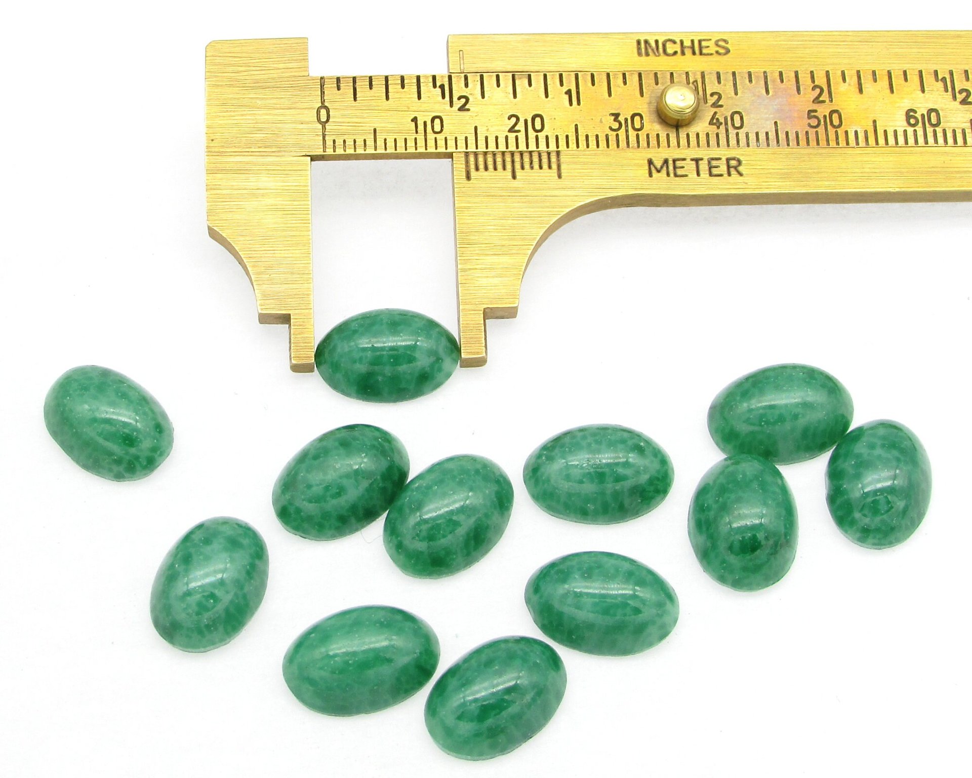 Vintage 14mm Oval Opaque Jade Green Glass Cabochons