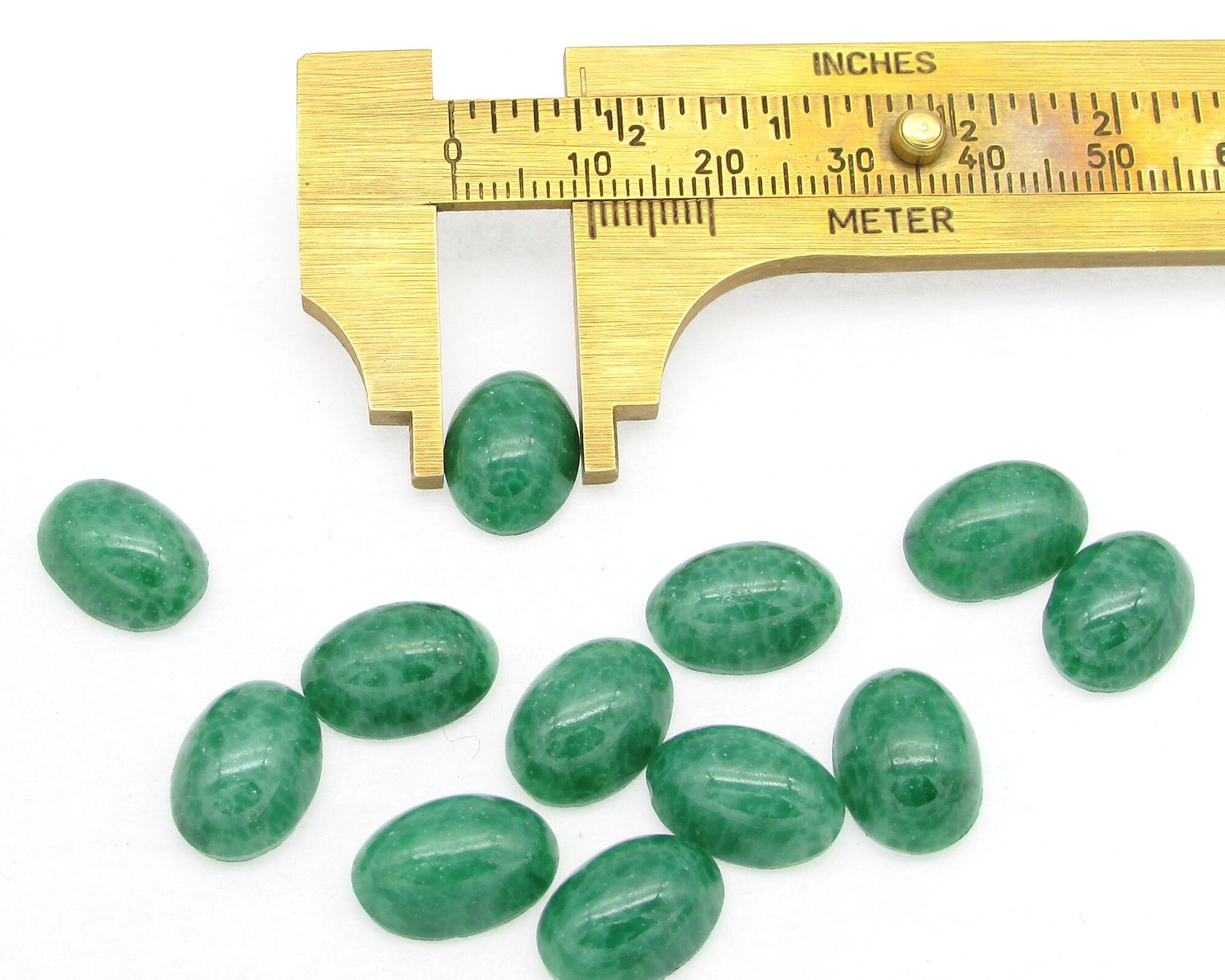 Vintage 14mm Oval Opaque Jade Green Glass Cabochons