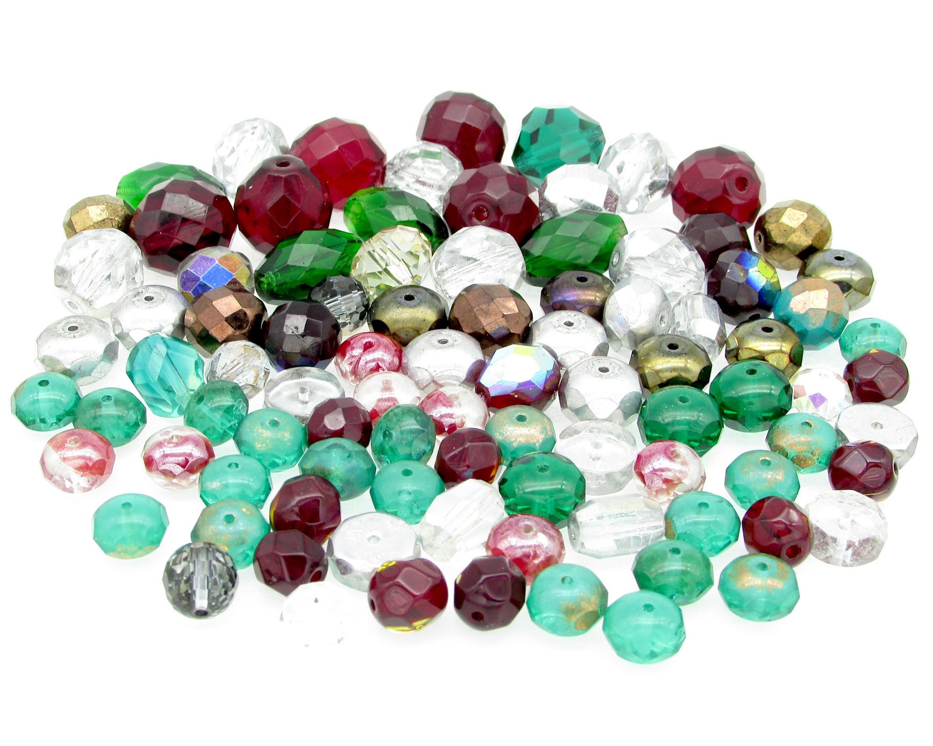 Faceted Christmas Bead Mix, 92pc Assorted Shapes
