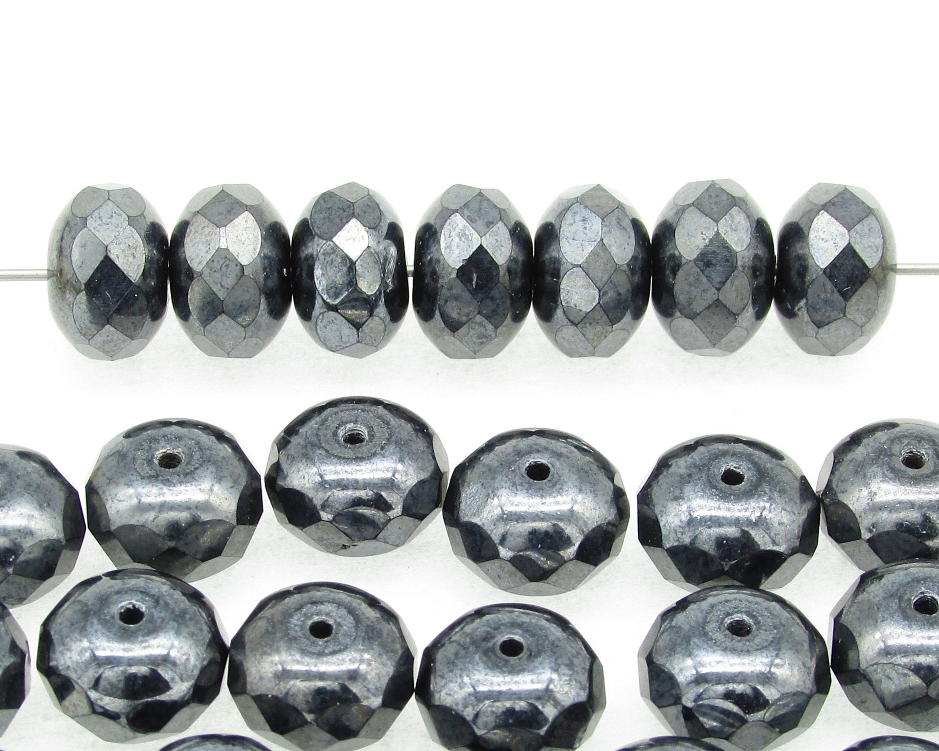 7x10mm Rondelle Faceted, Hematite Dark Gray (30)