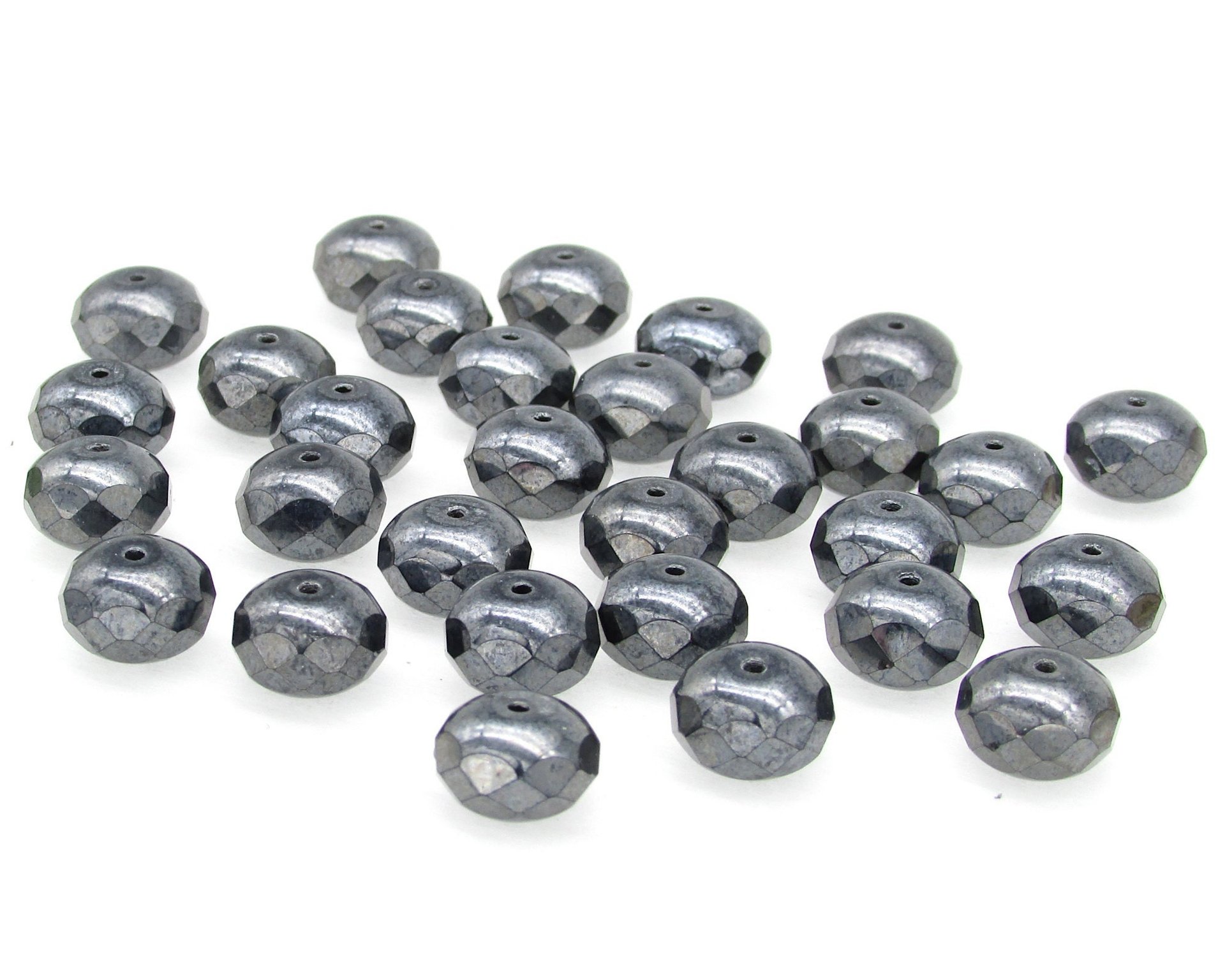 7x10mm Rondelle Faceted, Hematite Dark Gray (30)