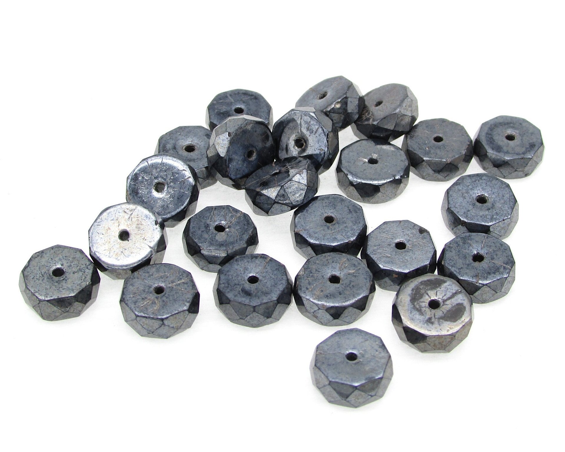 4x10mm Flat Rondelle Faceted Czech Glass, Hematite Gray (23)