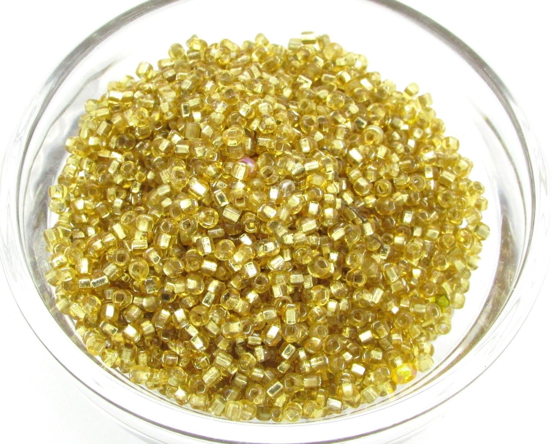 Translucent Gold Seed Beads, 11/0 Silver Foiled Spacers (25g)