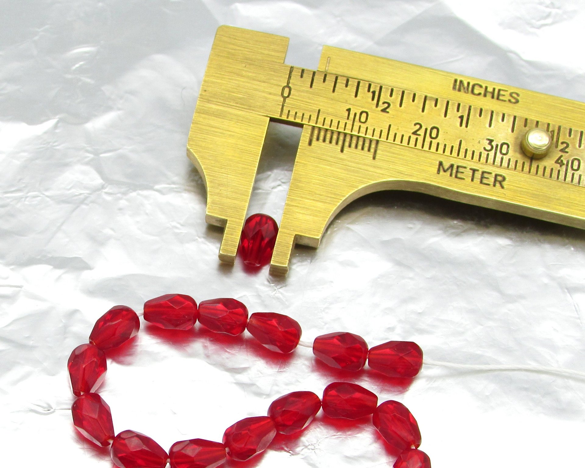 Siam Ruby 7x5mm Pear Beads, Red Czech Fire Polished Glass Faceted Teardrops