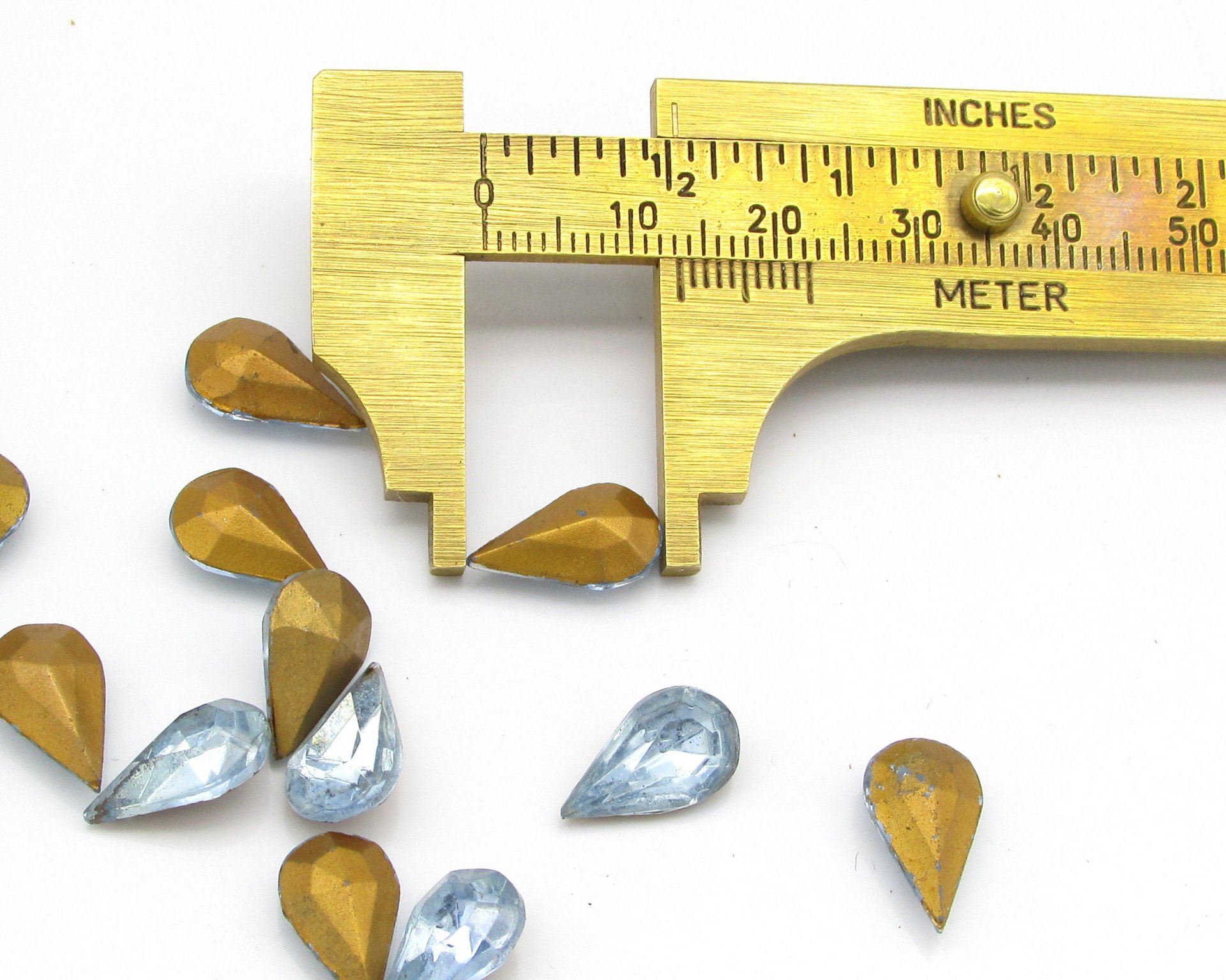 Light Sapphire Rhinestones, Vintage 13x7.8mm Foiled Pear Faceted Point Back